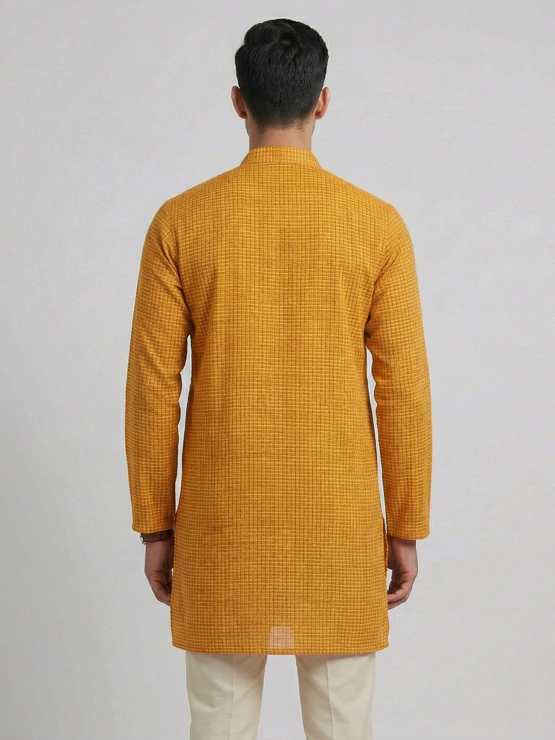 Cotton Medium Length Self Design Pocket Kurta Orange Y1