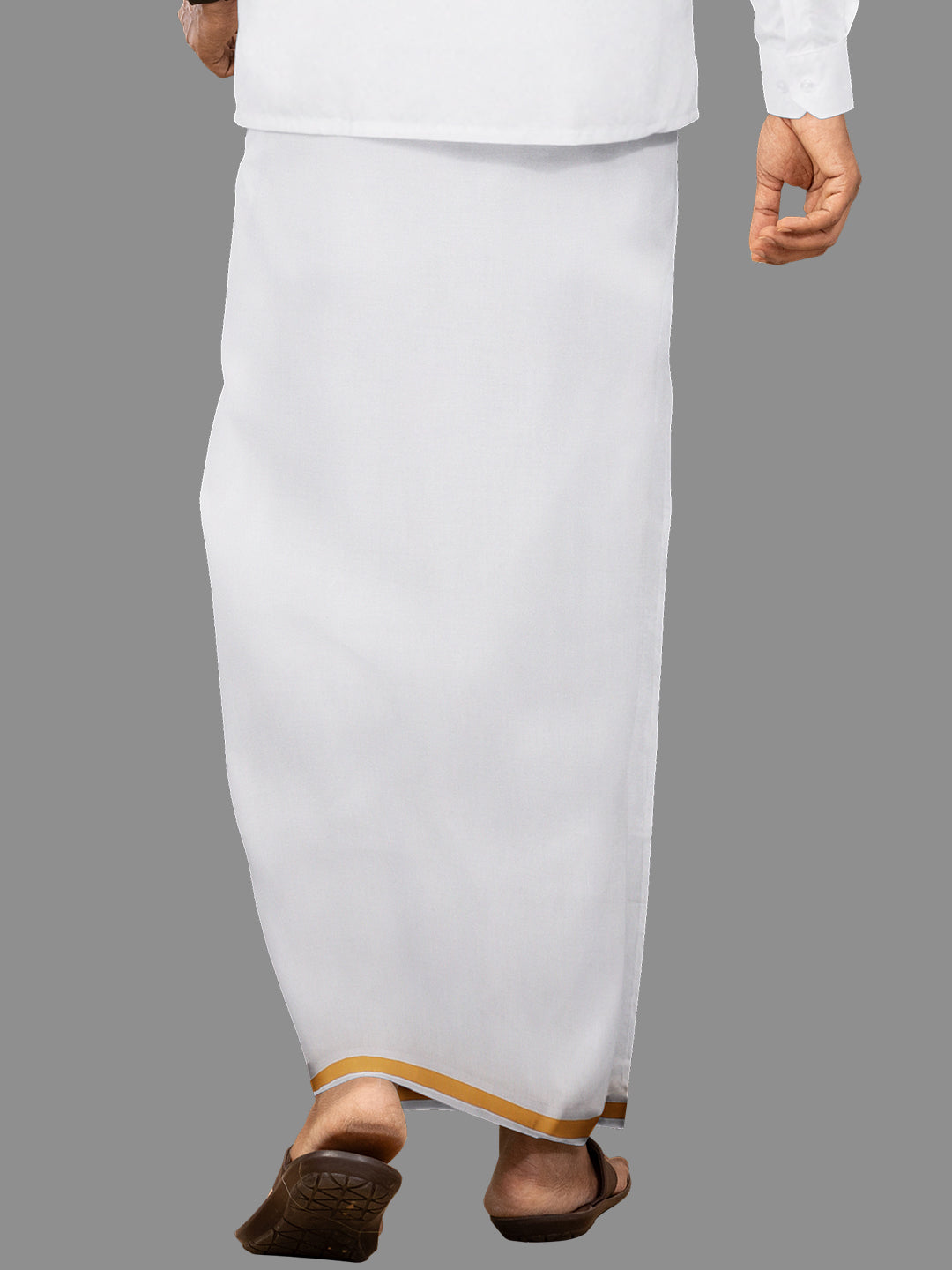 Men Cotton Blend Single Layer White Dhoti with Assorted Border Regular