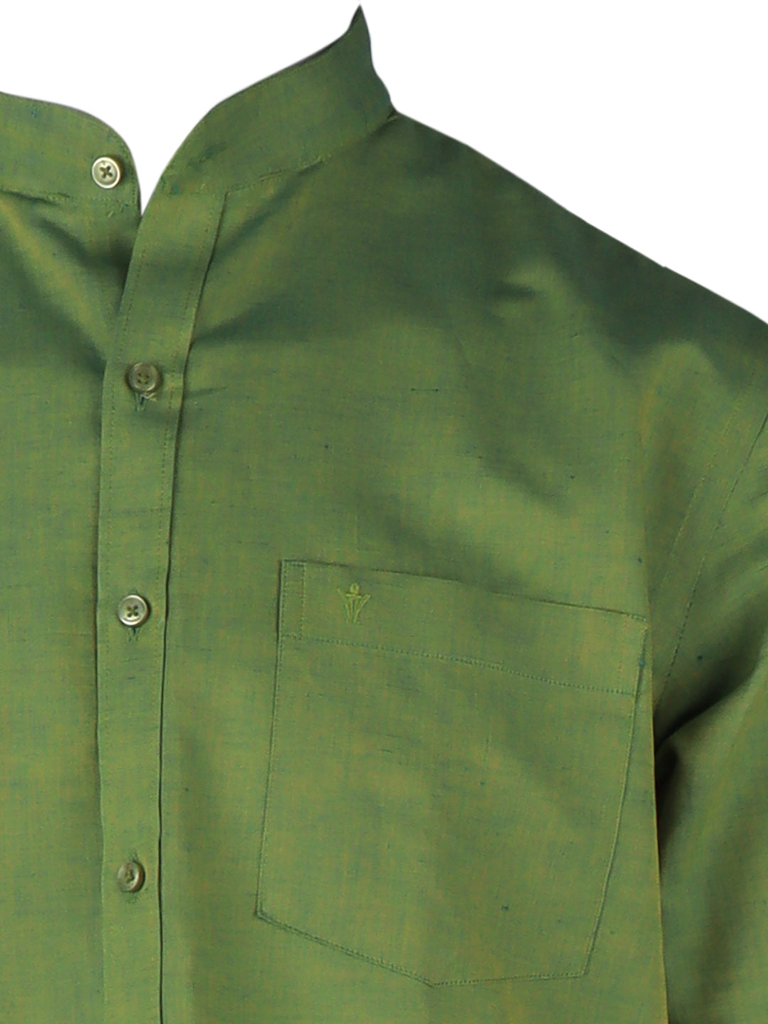 Men Yellowish Green Linen Cotton Chinese Collar Shirt LF9