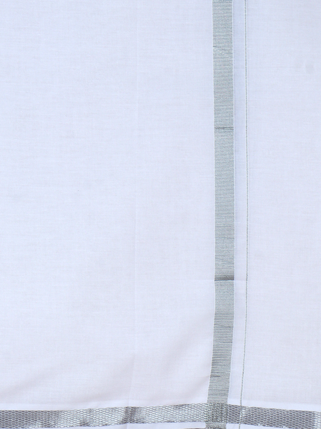 Men Cotton Blend Single Layer White Dhoti with 3/4" Silver Jari Border Jupiter