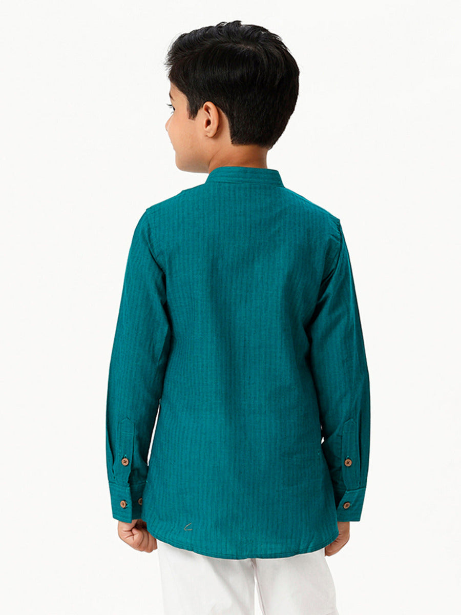 Boys Breeze Cotton Full Sleeves Peacock Green Kurta -Back view