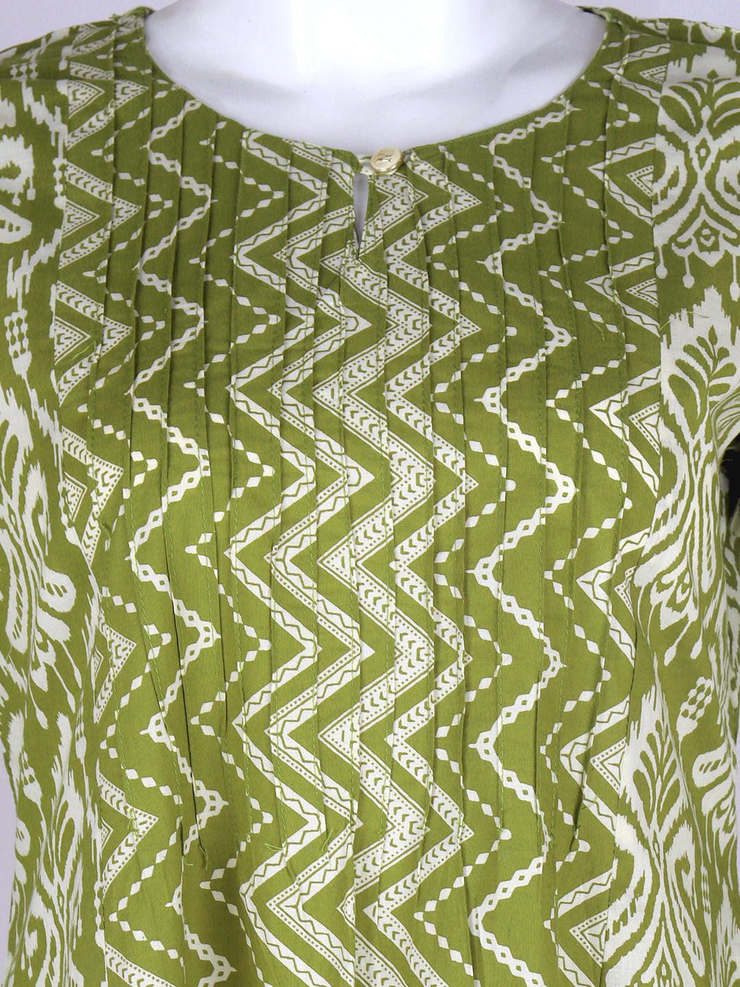 Women Cotton Printed Kurti Set Green EKS46