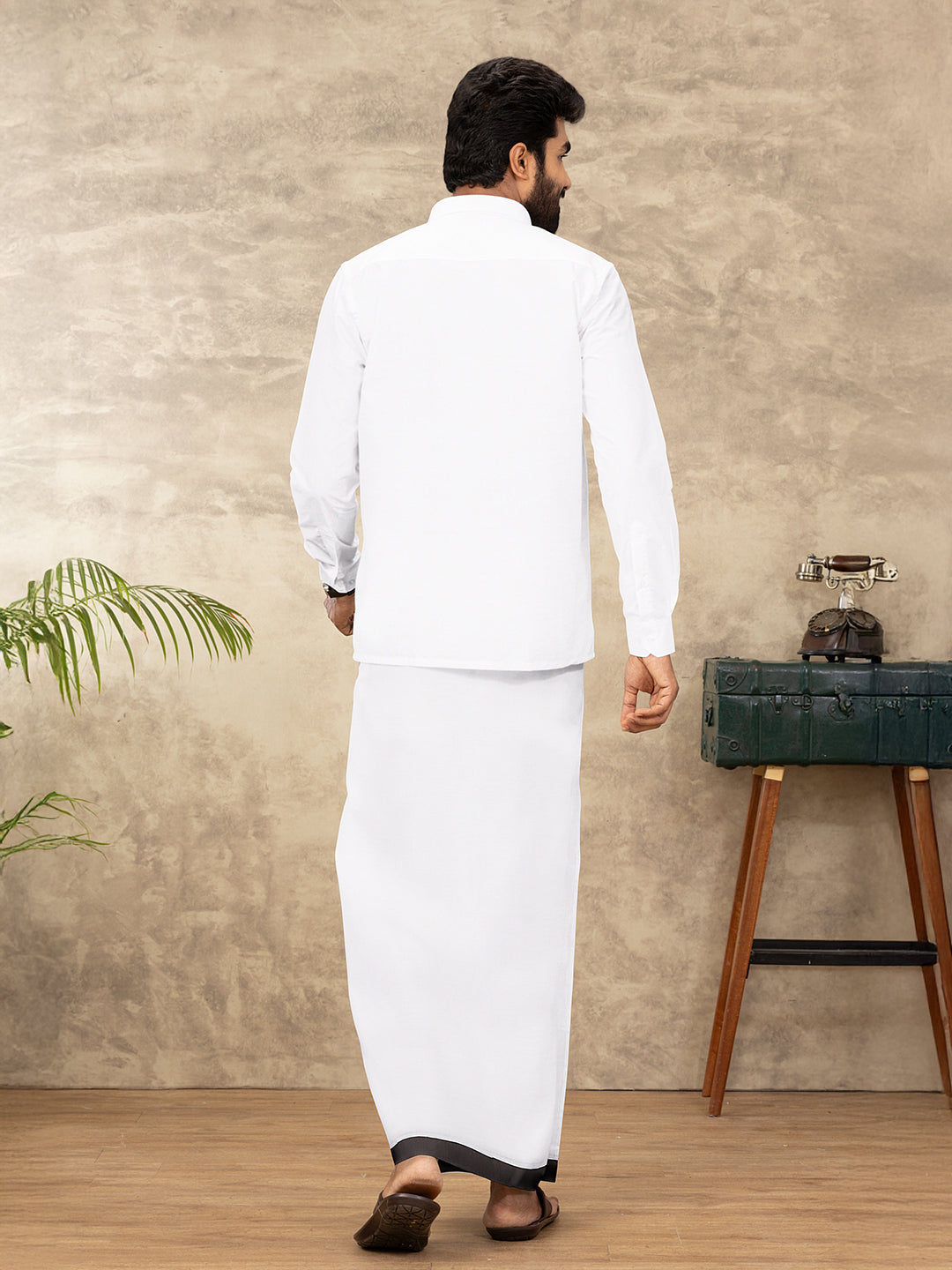 Men Cotton Blend Single Layer White Dhoti with Fancy Jari Border WGF13