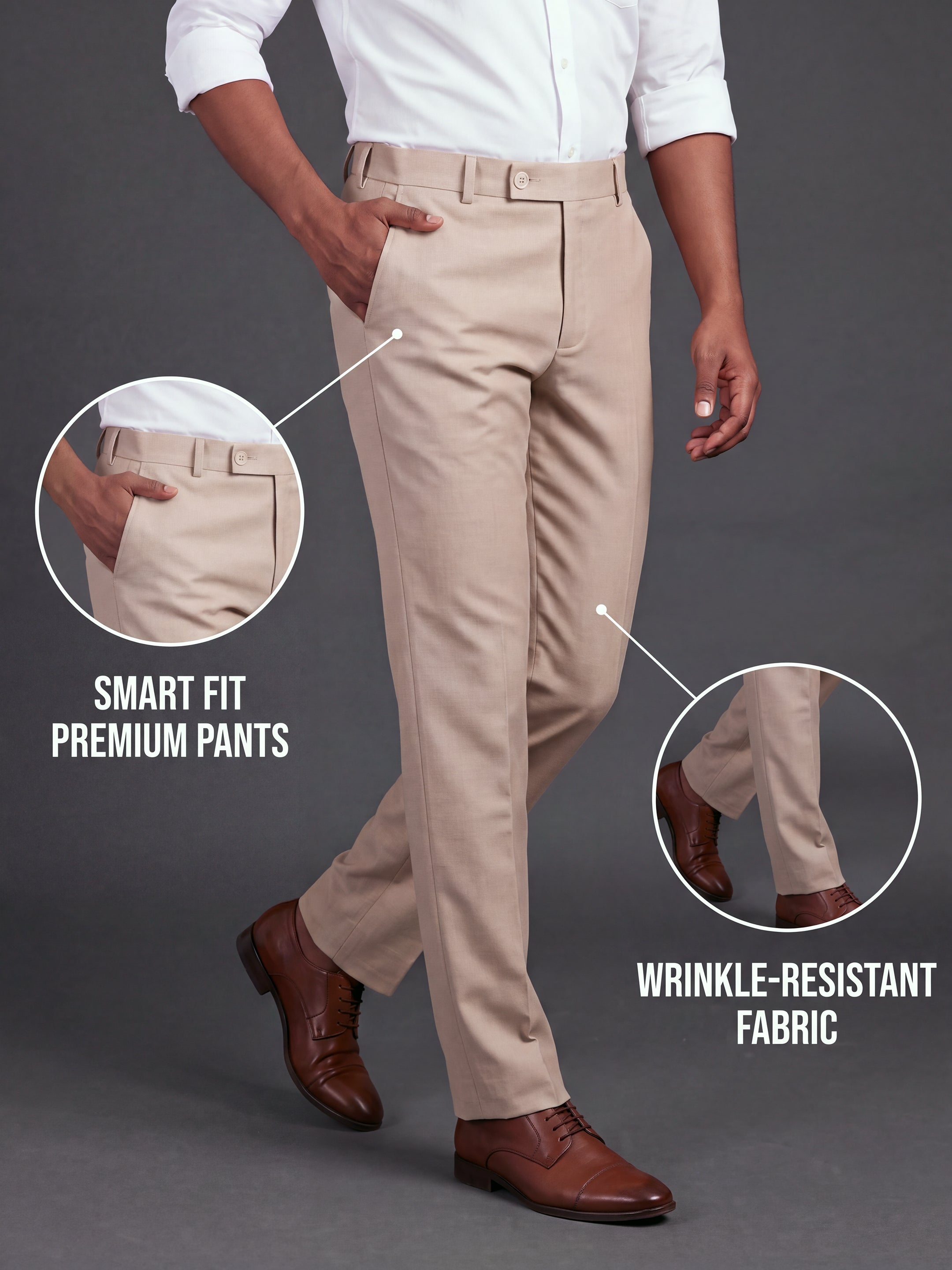Prima Club Cotton Poly Viscose Stretchable Waistband Khaki Pants