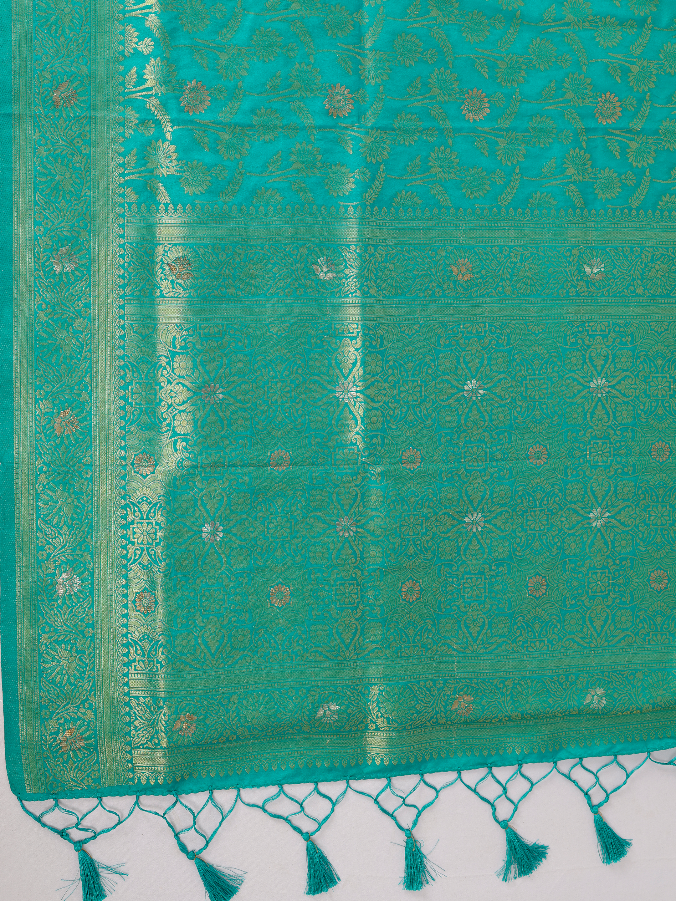 Women Semi Tussar Aqua Green Saree ST355
