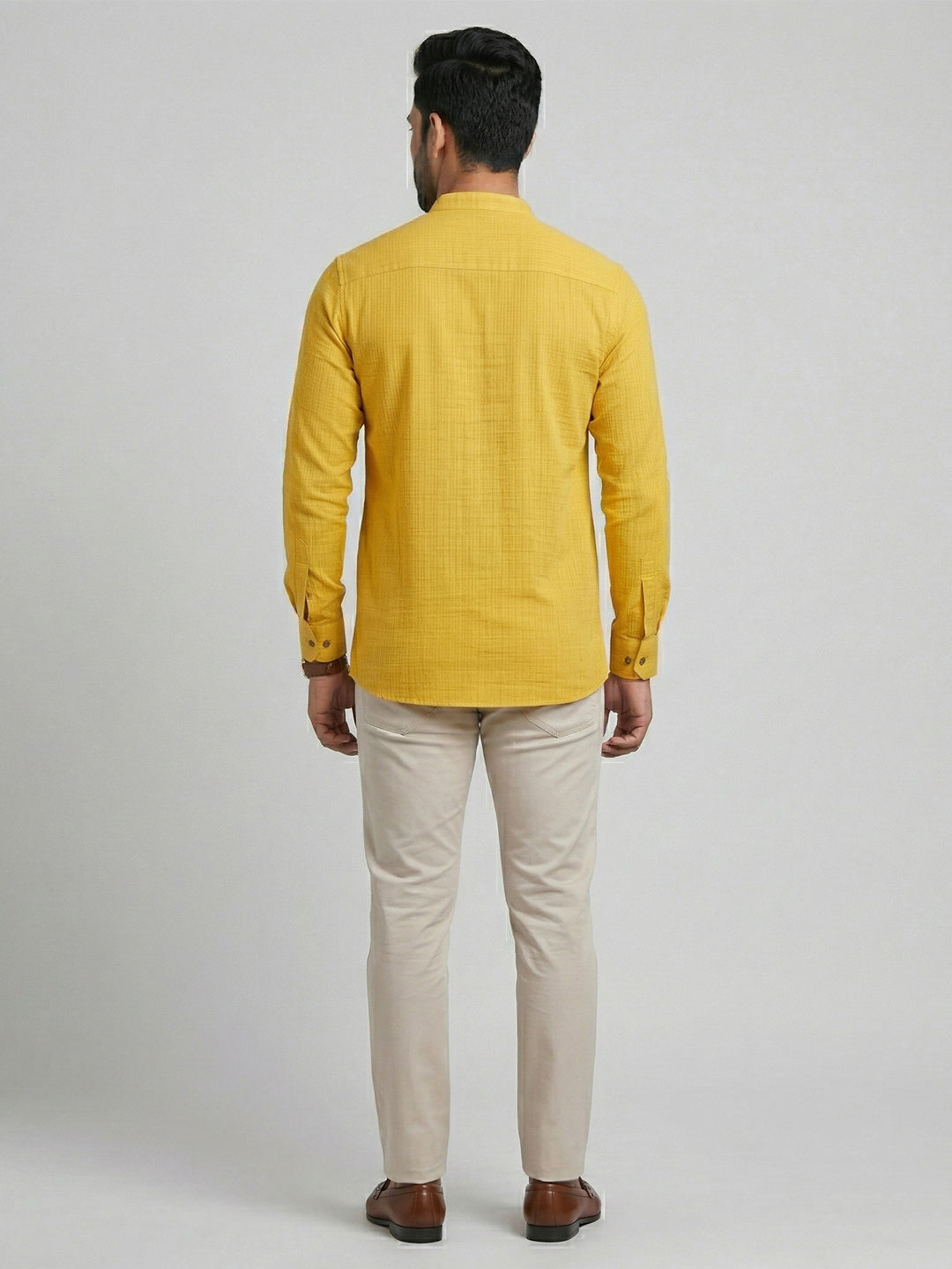 Men Cotton Short Length Self Design Pocket Kurta Honeycomb Yellow Y25