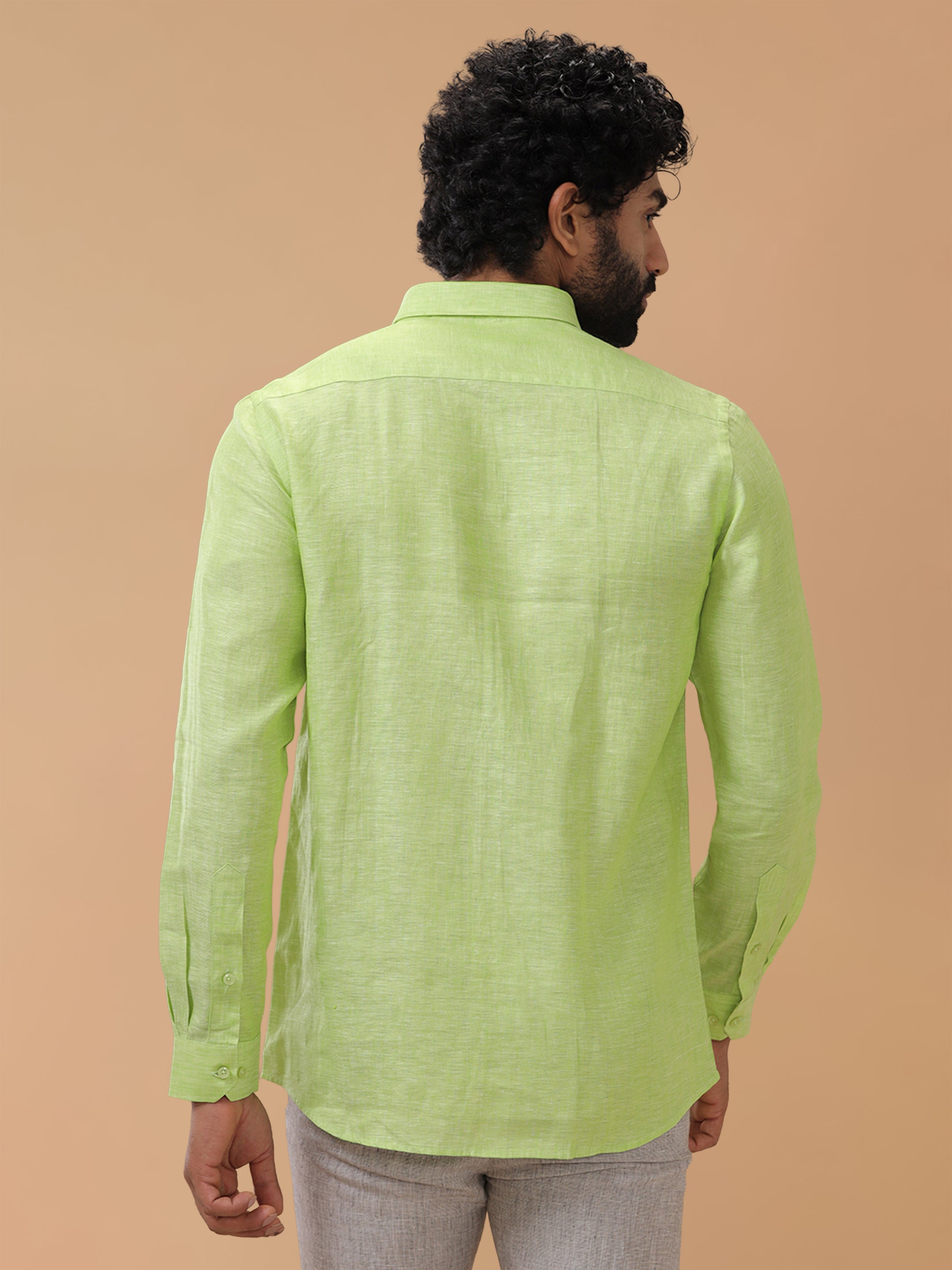 Pure Linen Lime Green Smart Fit Shirt L34