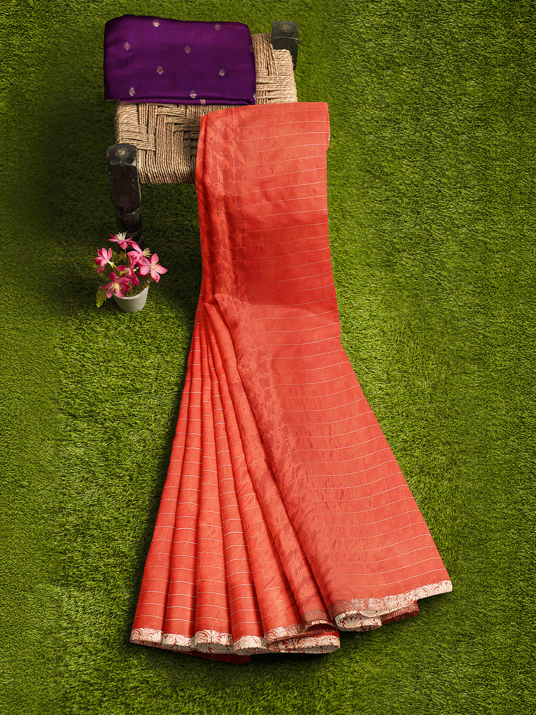 Women Orange Semi Silk Saree SS345