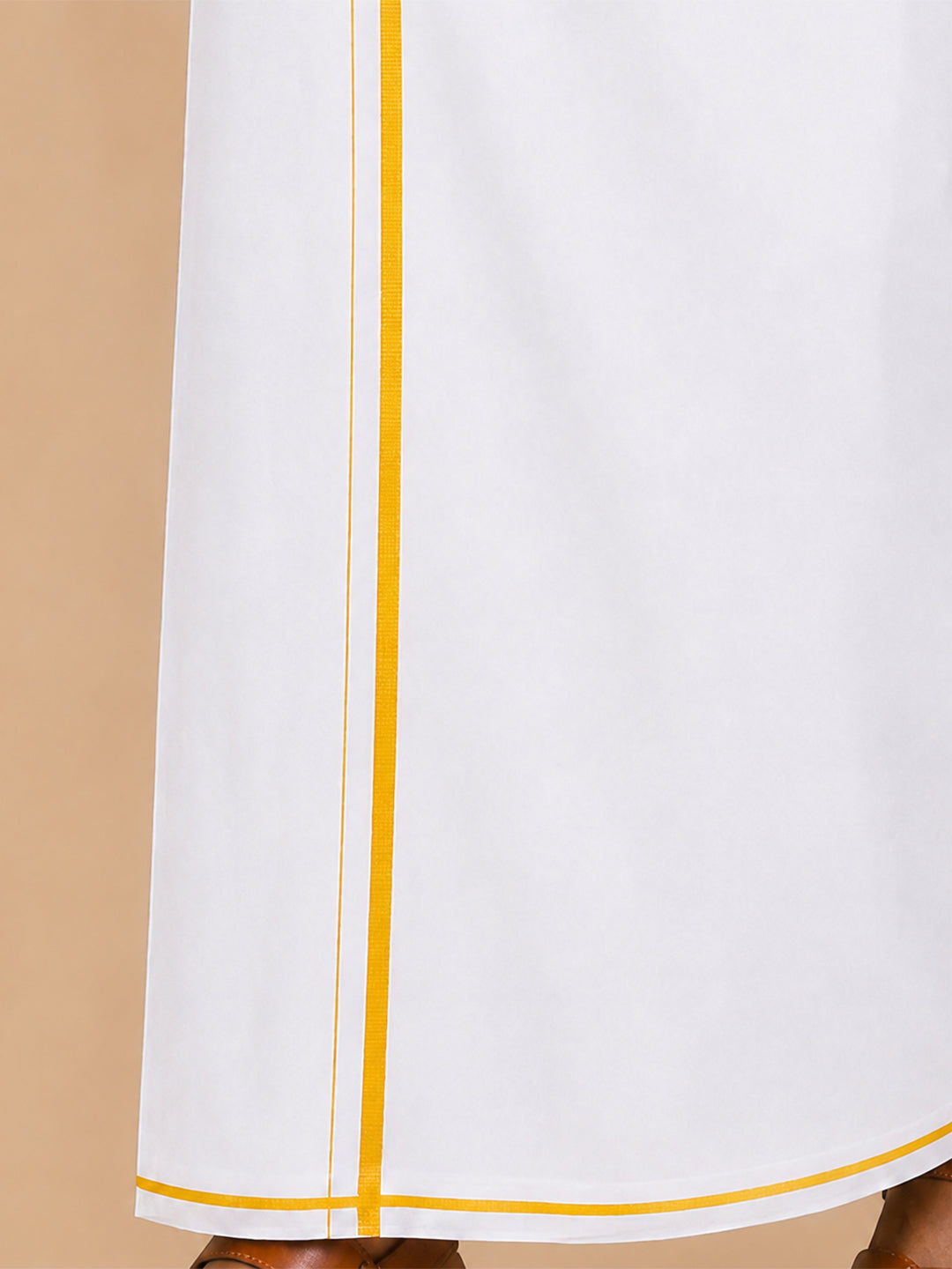Double Layer 100% Cotton White Dhoti with Small Border - Real Value RV02
