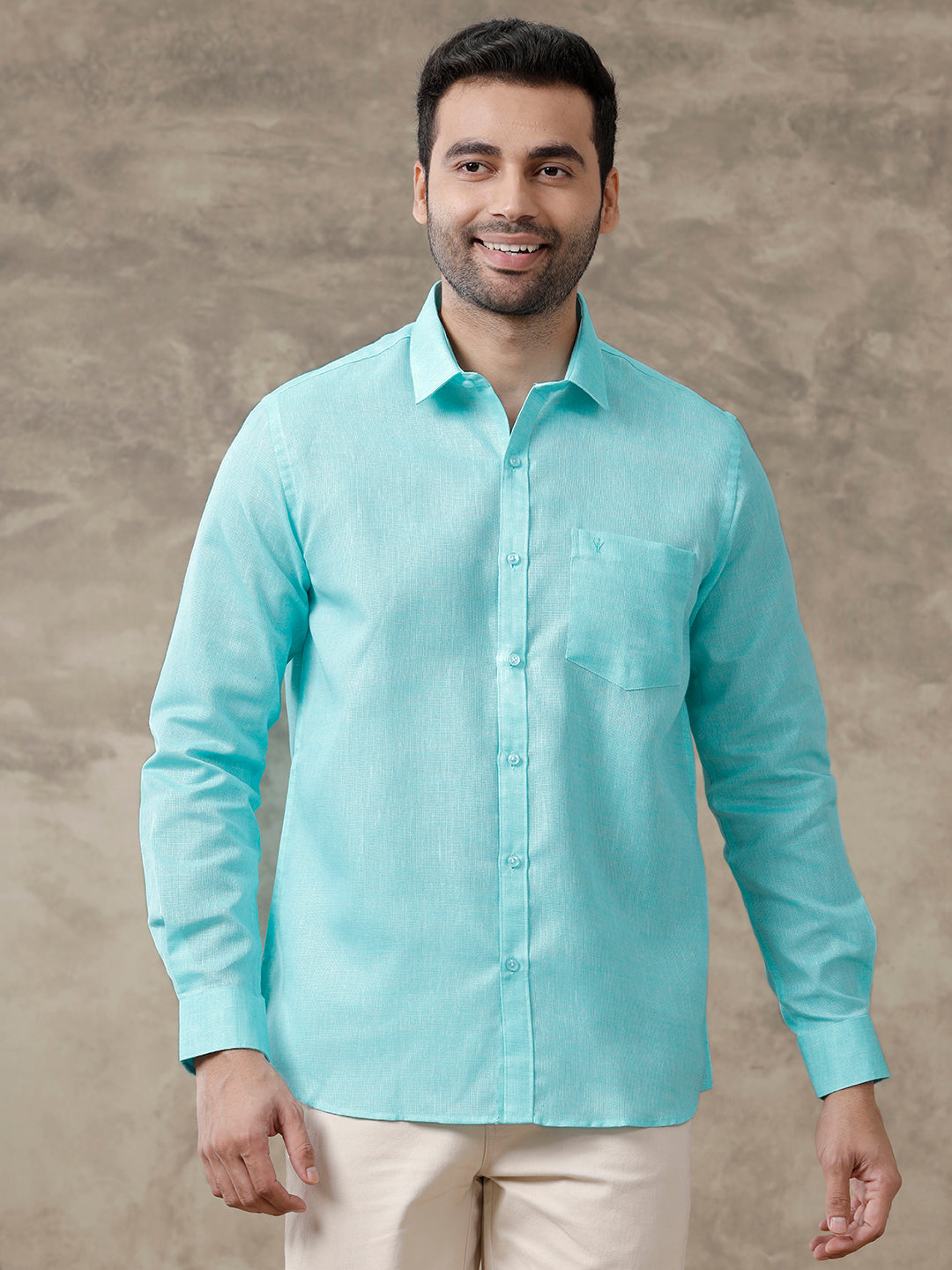 Men Cotton Blend Shirt Sky Blue T3 CV10