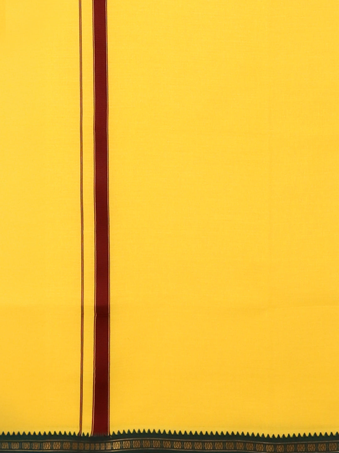 Men 100% Cotton Single Layer Yellow Dhoti with Mayilkhan Border Slokam (4 Way Dhoti )