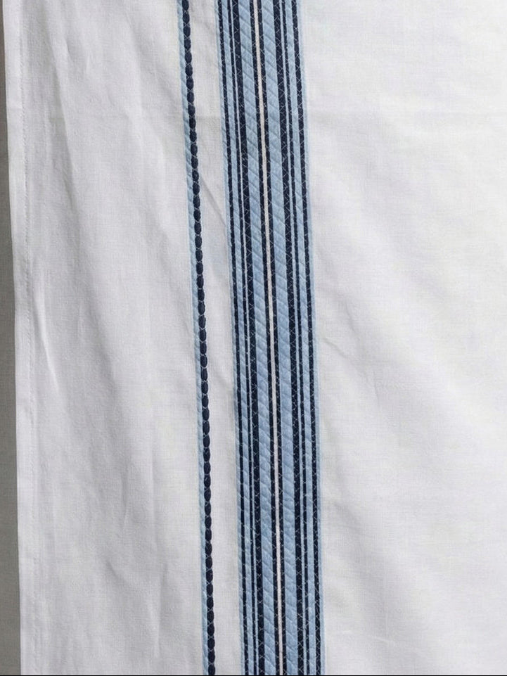 Men Light Blue Matching Border Dhoti With Printed Shirt Set Fusion PS23