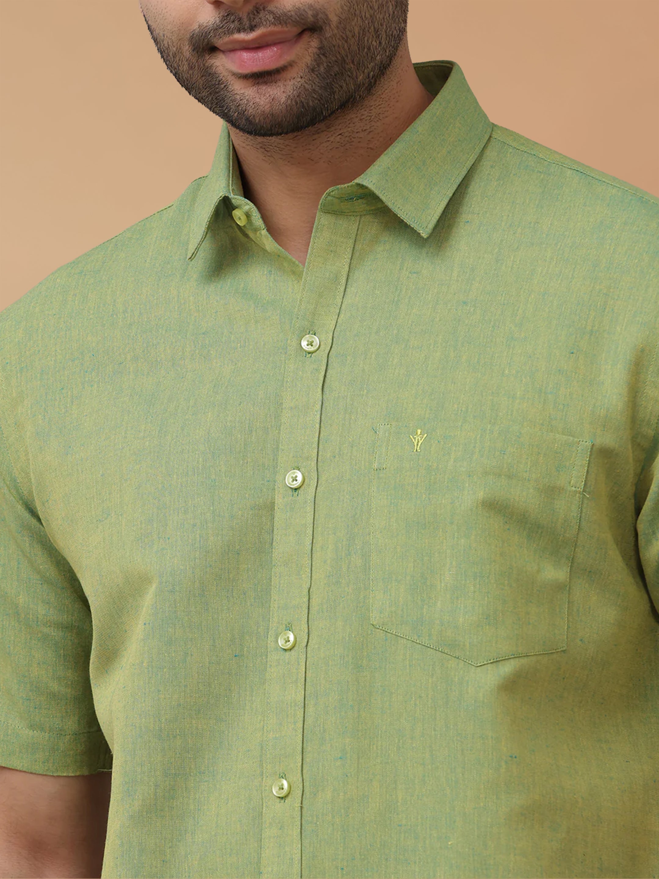 Linen Cotton Yellowish Green Regular Fit Shirt LF9