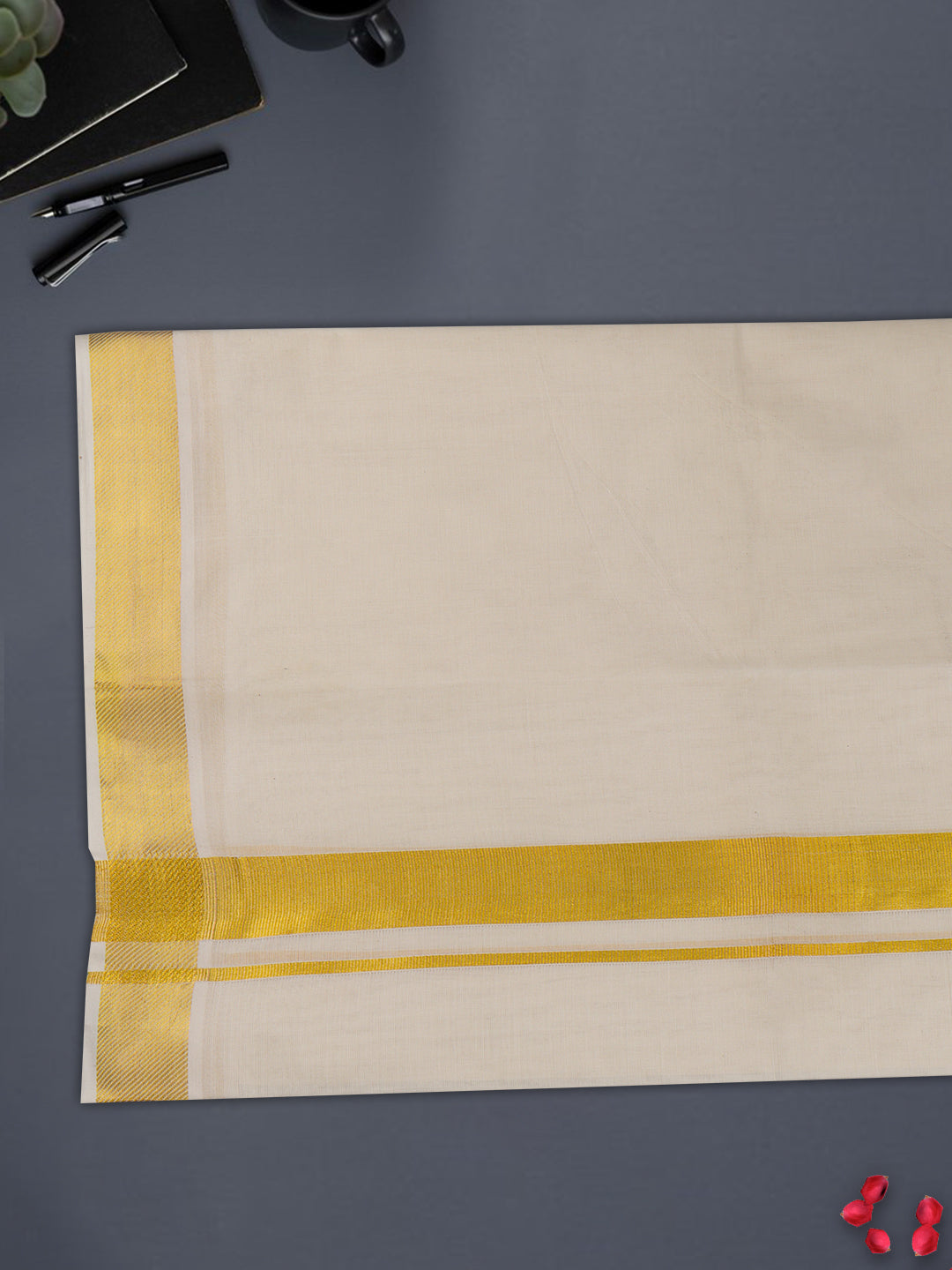 Men 100% Cotton Gold Border Double Dhoti Luxury Club