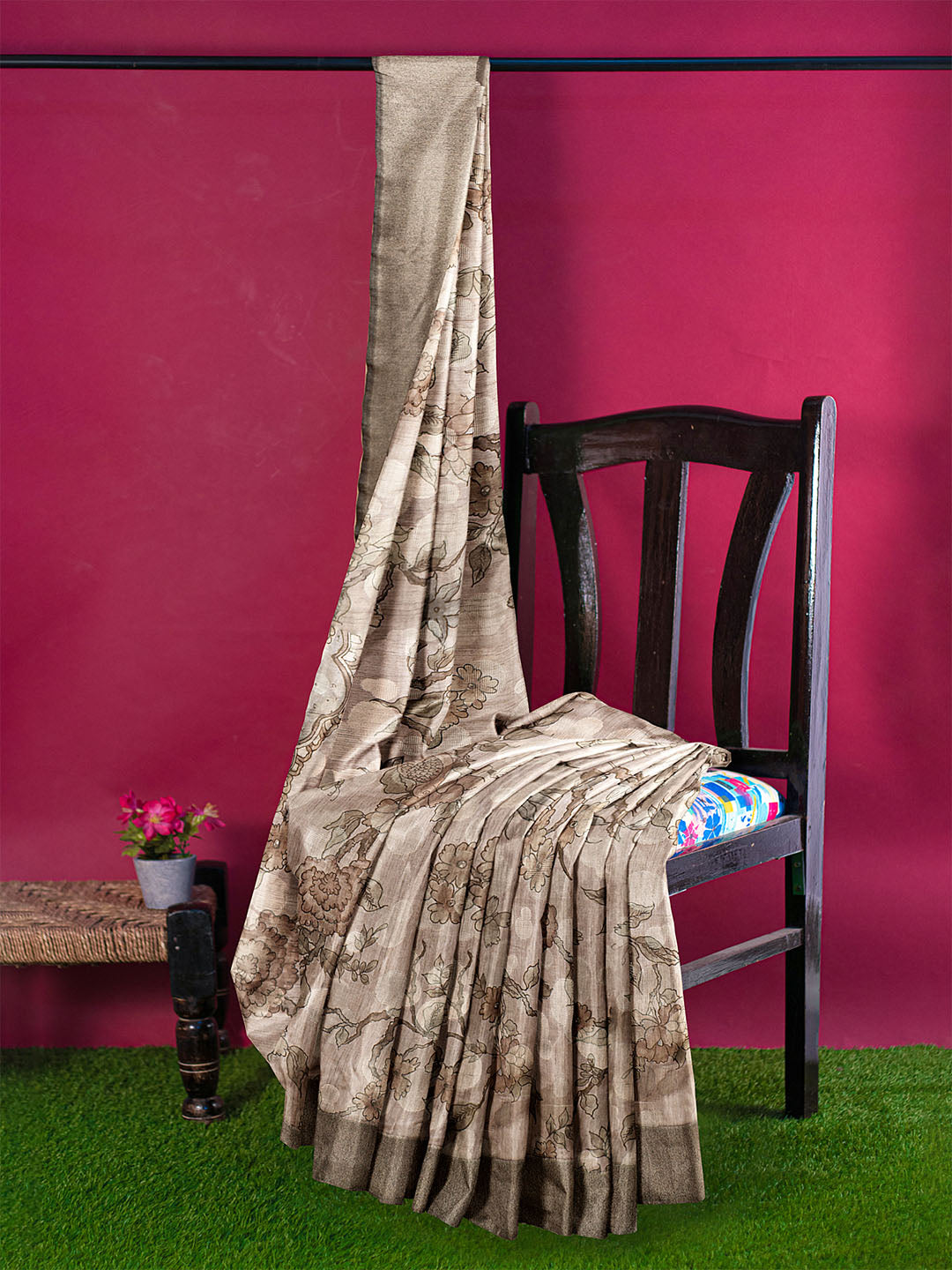 Women Light Brown Semi Tussar Printed Saree ST262