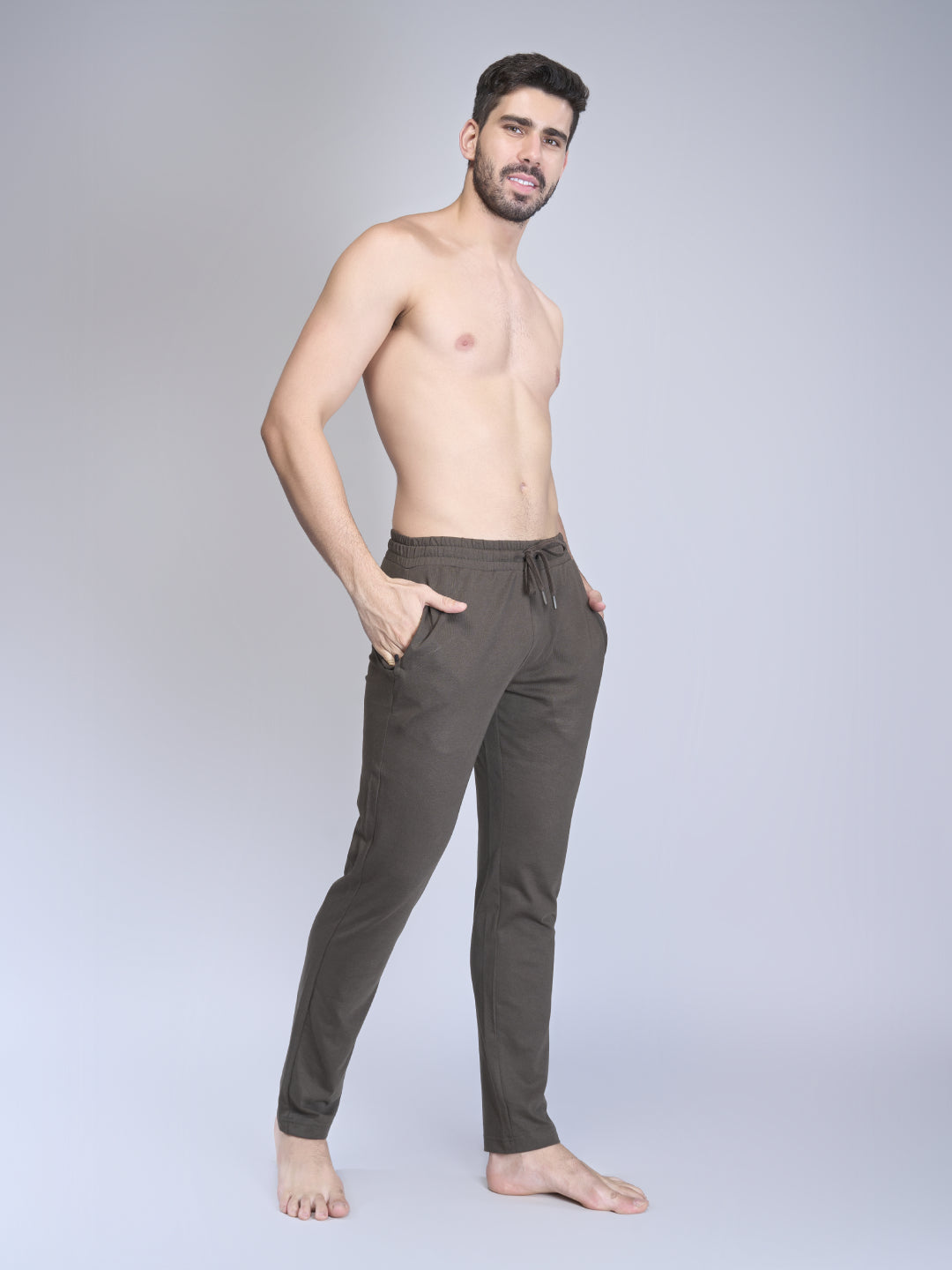 Men Combed Cotton Rich Track Pant with Side Pockets Olive Green ETK7