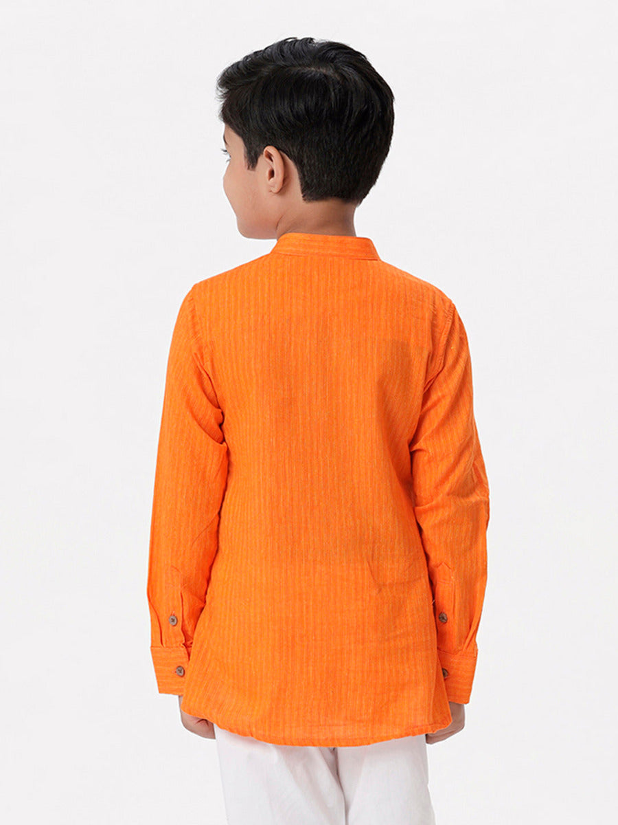 Boys Breeze Cotton Full Sleeves Orange Kurta-Back view