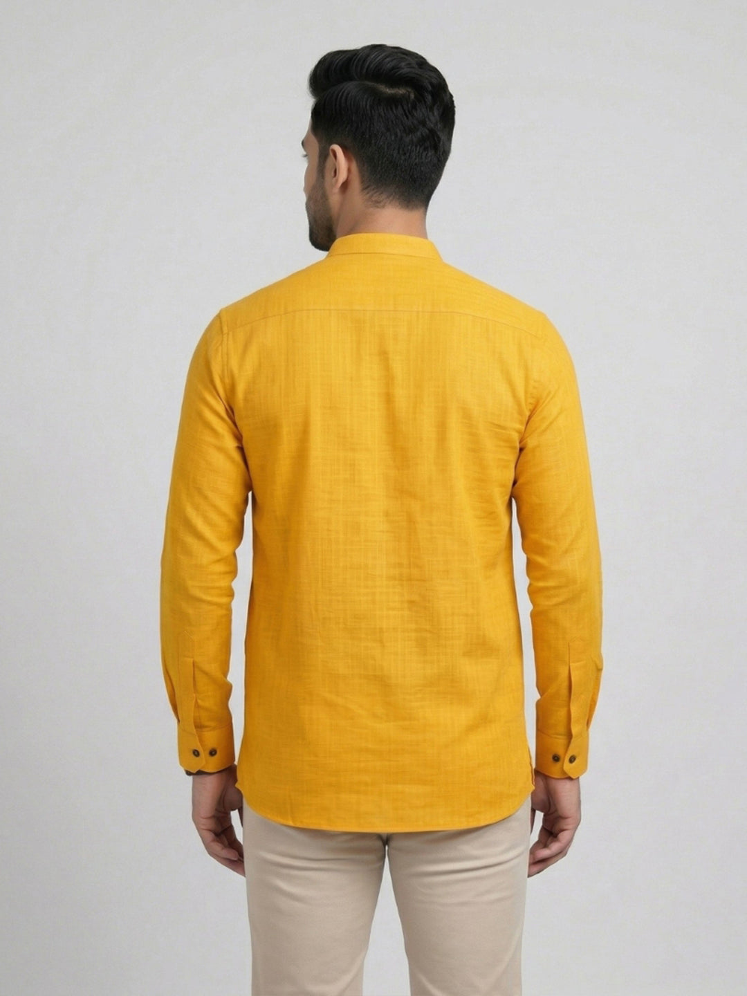 Cotton Short Length Self Design Pocket Kurta Mango Yellow Y28