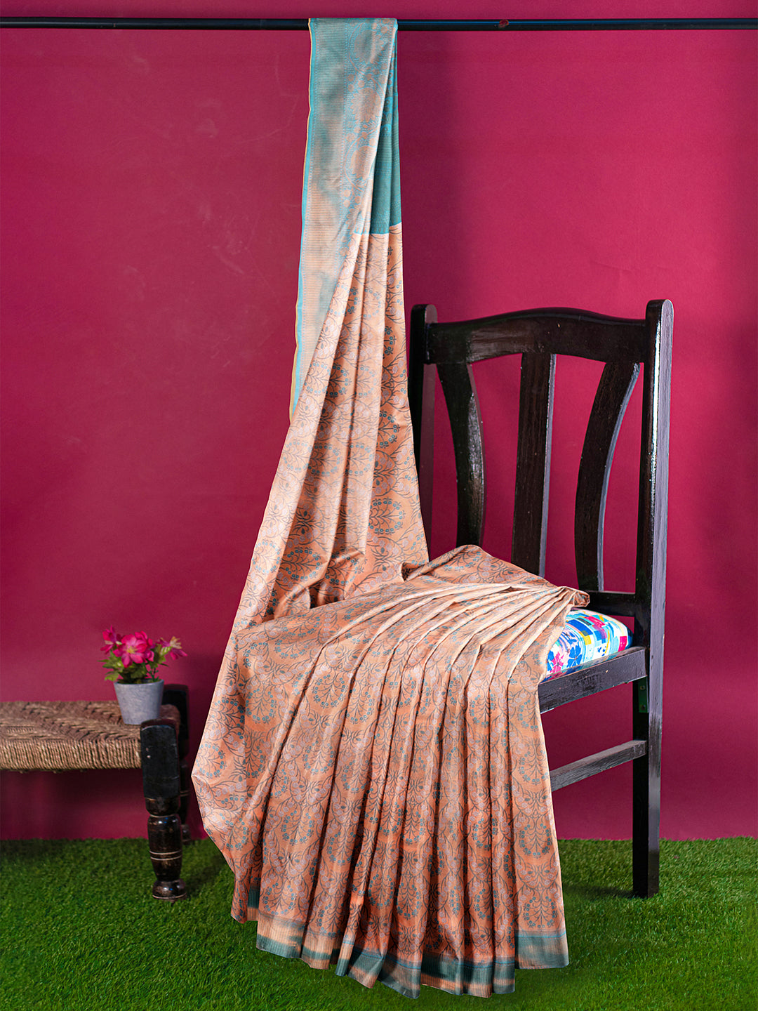 Women Light Copper Art Silk Printed Saree ASS54