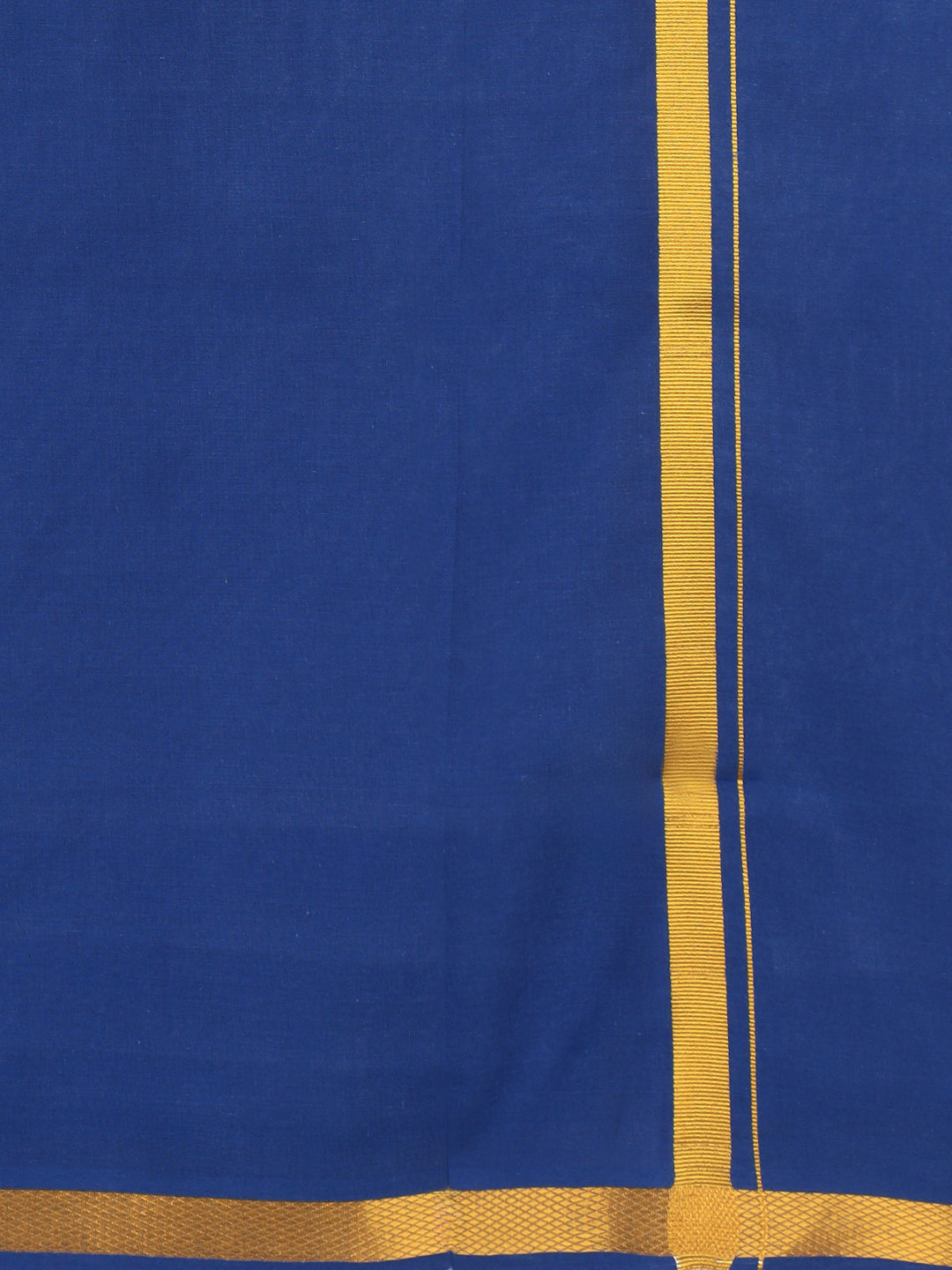Men Cotton Blend Single Layer Blue Dhoti with Gold Jari Border Cosmic