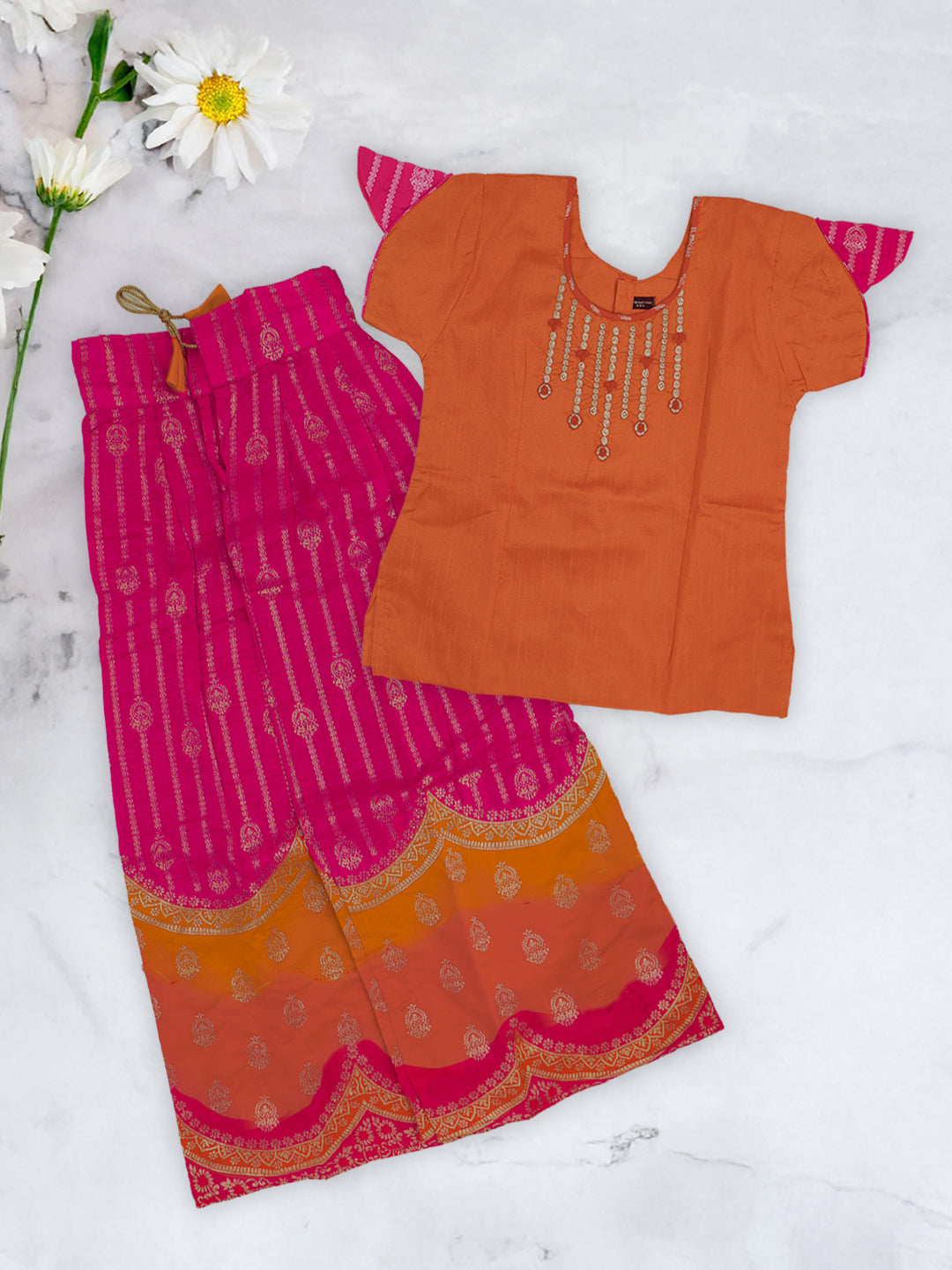 Girls Traditional Skirt Set Orange with Pink GPS27
