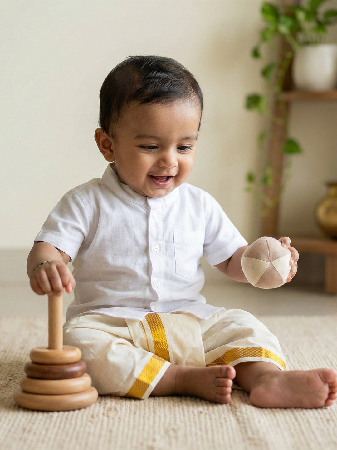 Born Baby Shirt with Pant and Panchakacham Set White