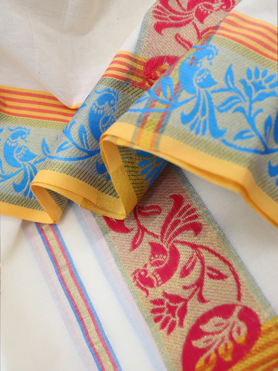 Men Kora Cotton Fancy Jari Border Panchakacham with Angavasthram Cream(9+5)