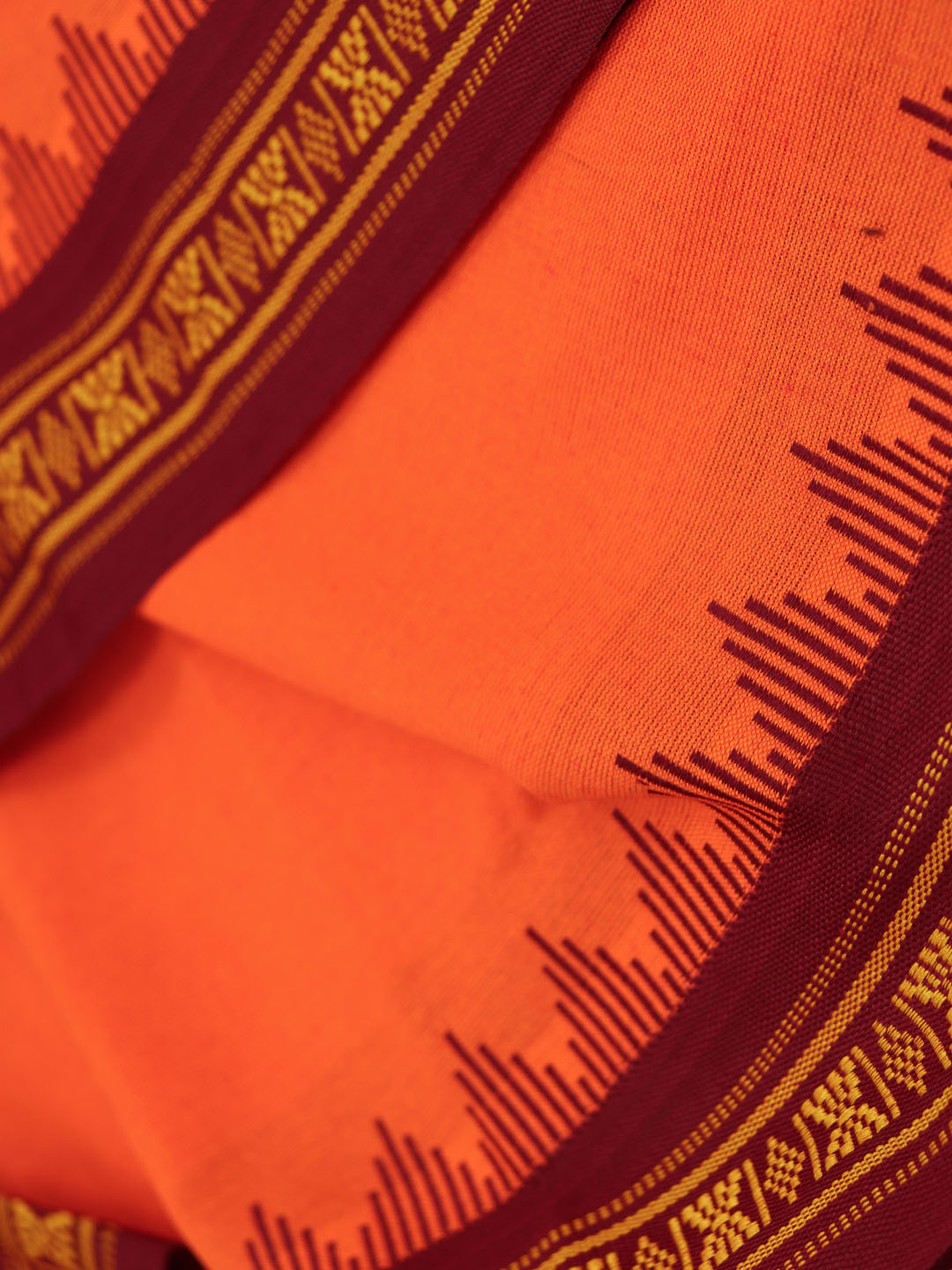 Men 100% Cotton Fancy Border Panchakacham with Angavasthram Orange(9+5)
