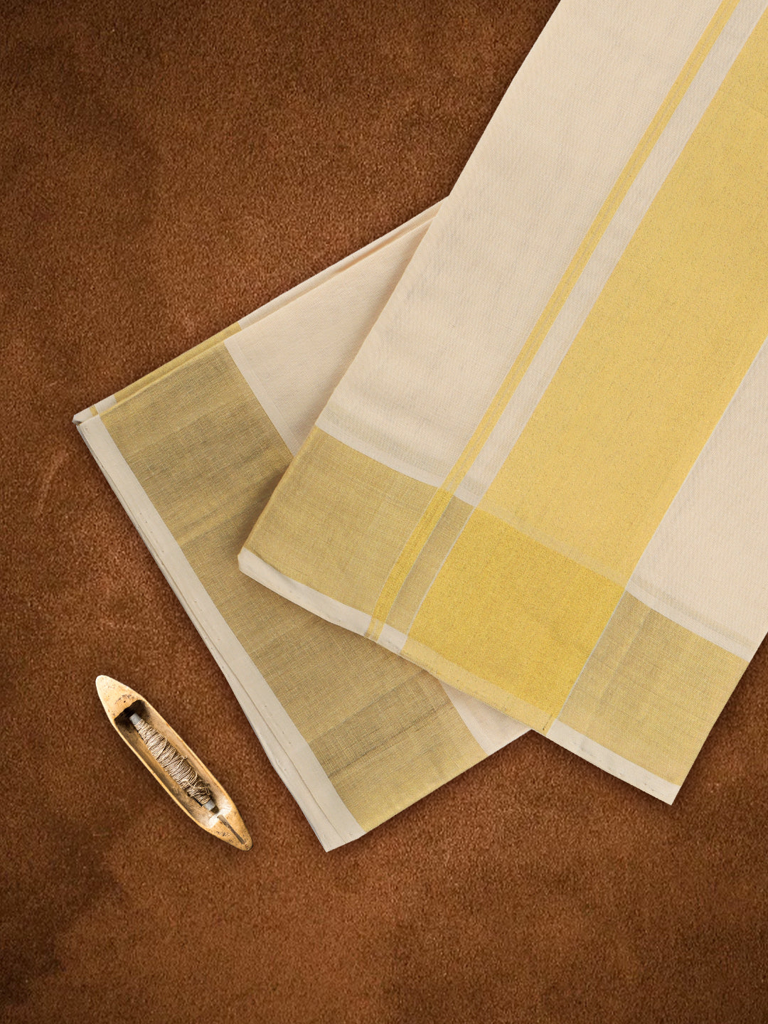 Men Premium Handloom Cream Dhoti with Jari Border HLM76