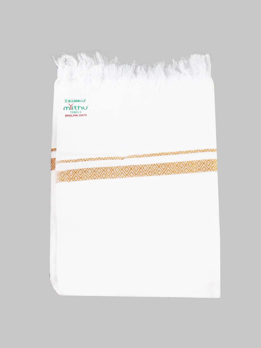 Dholpin Cotton White Bath Towel-Yellow