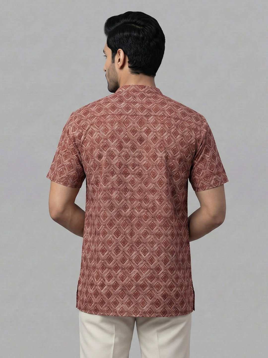 Men Cotton Short Length Printed Pocket Kurta Red OG21