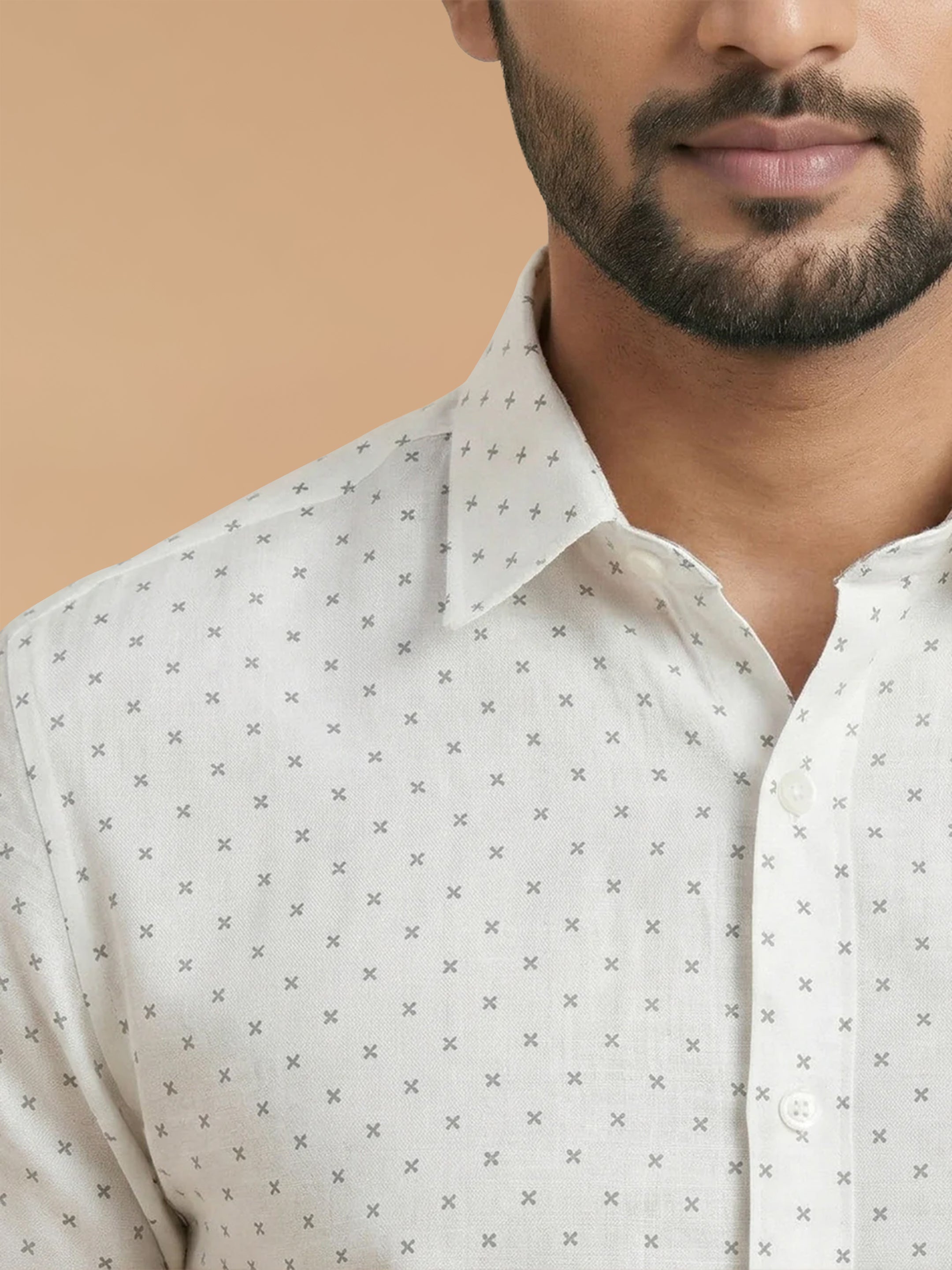 Cotton Rich White Printed Regular Fit Shirt T66 APT7