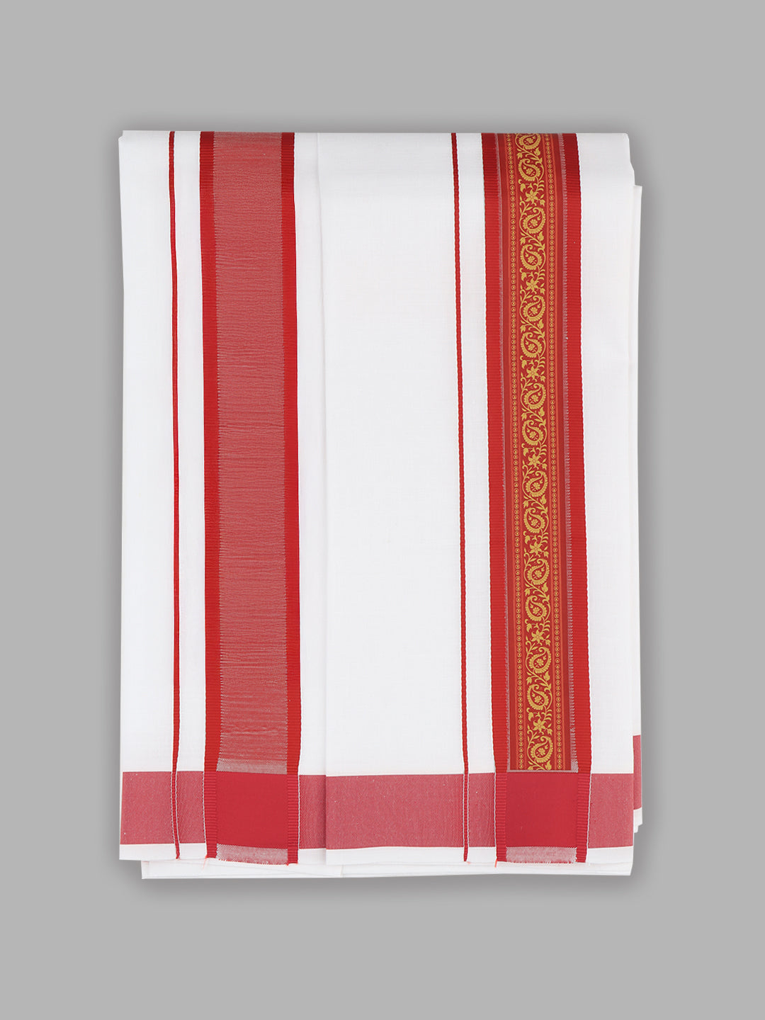 Men Single Layer Cotton Blend White Dhoti with Double Side Fancy Border HM 04
