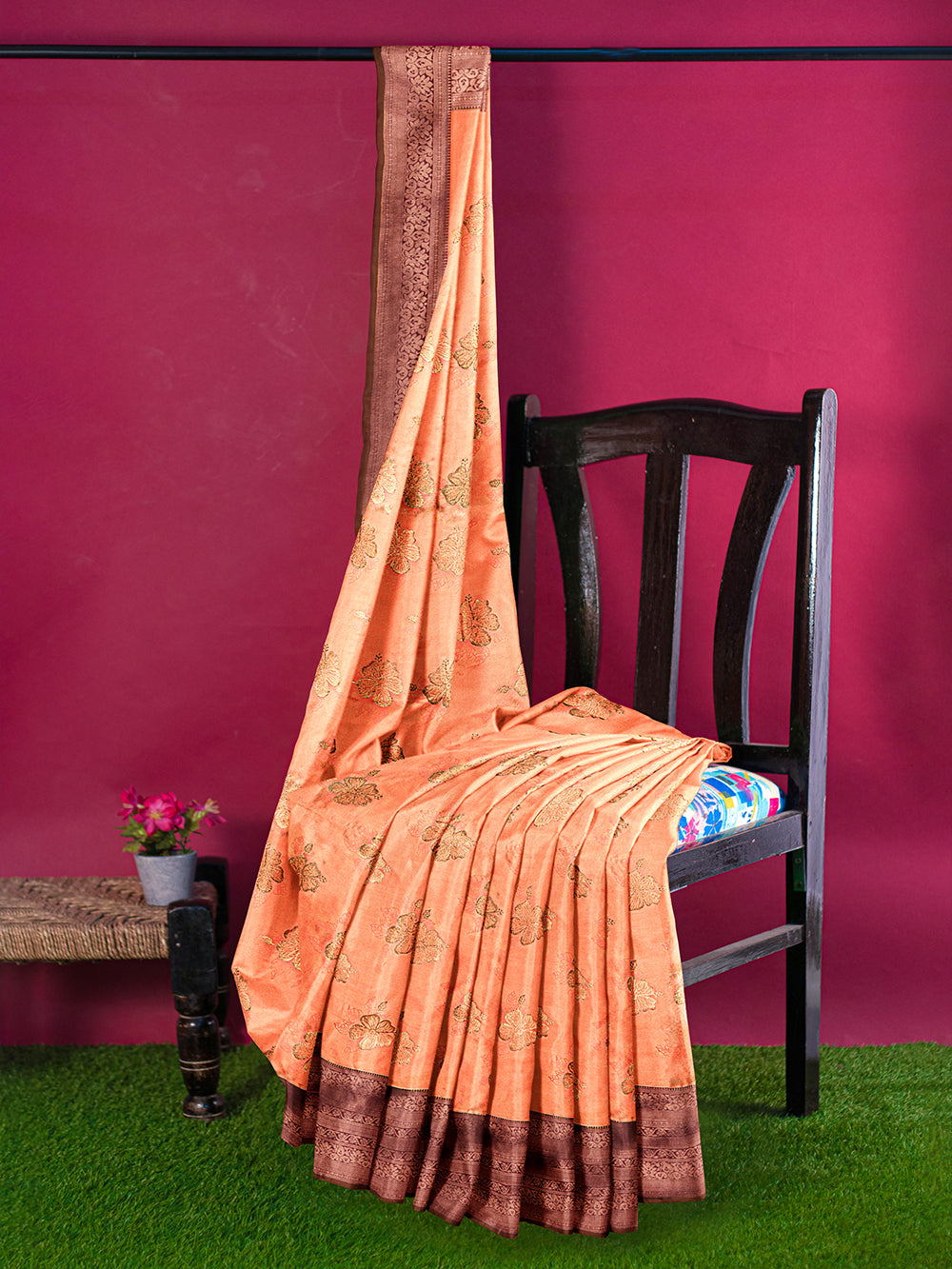Women Orange Soft Silk Saree SD02