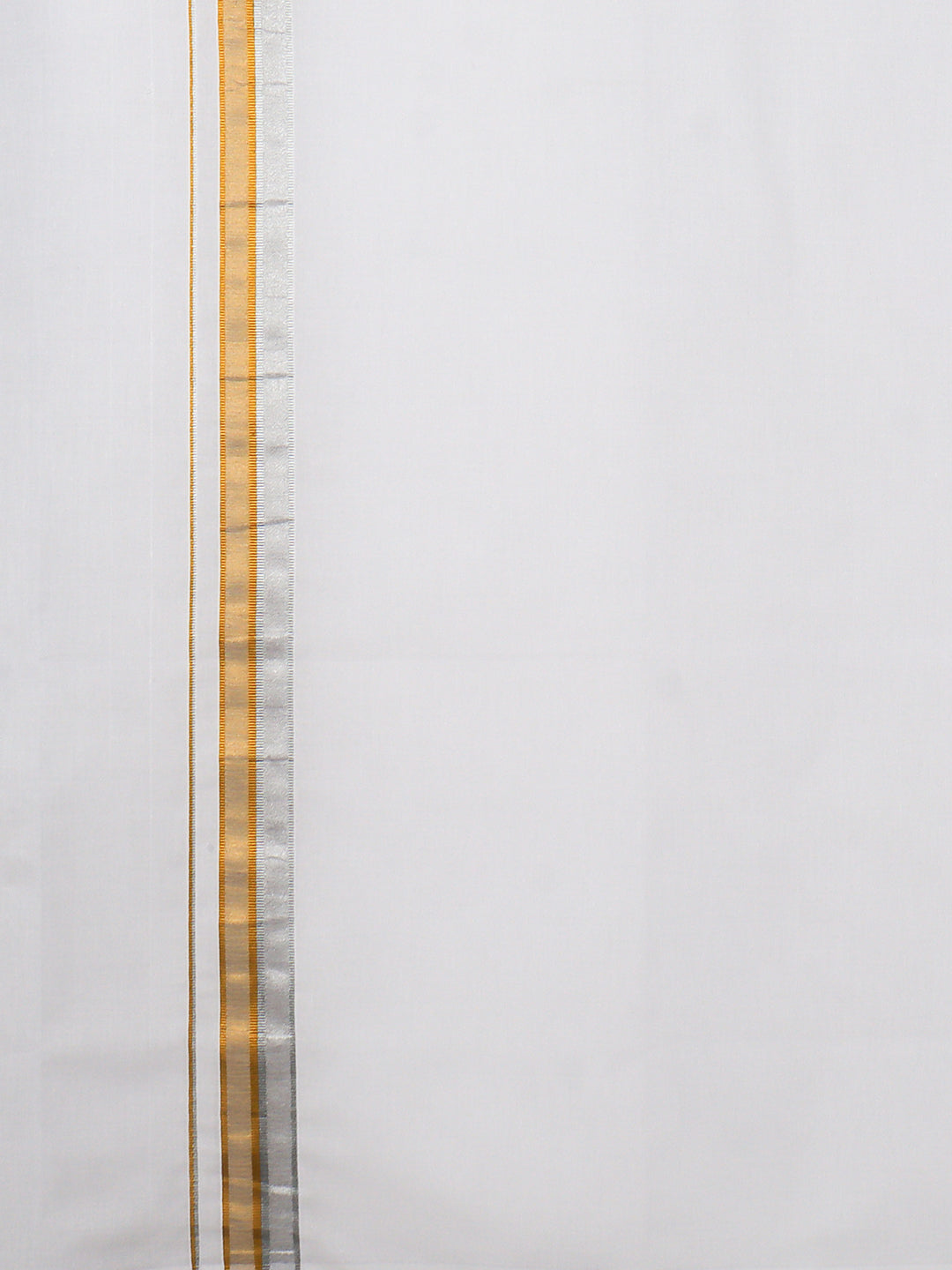 Men 100% Cotton Single Layer White Dhoti with Fancy Jari Border Silver Grand