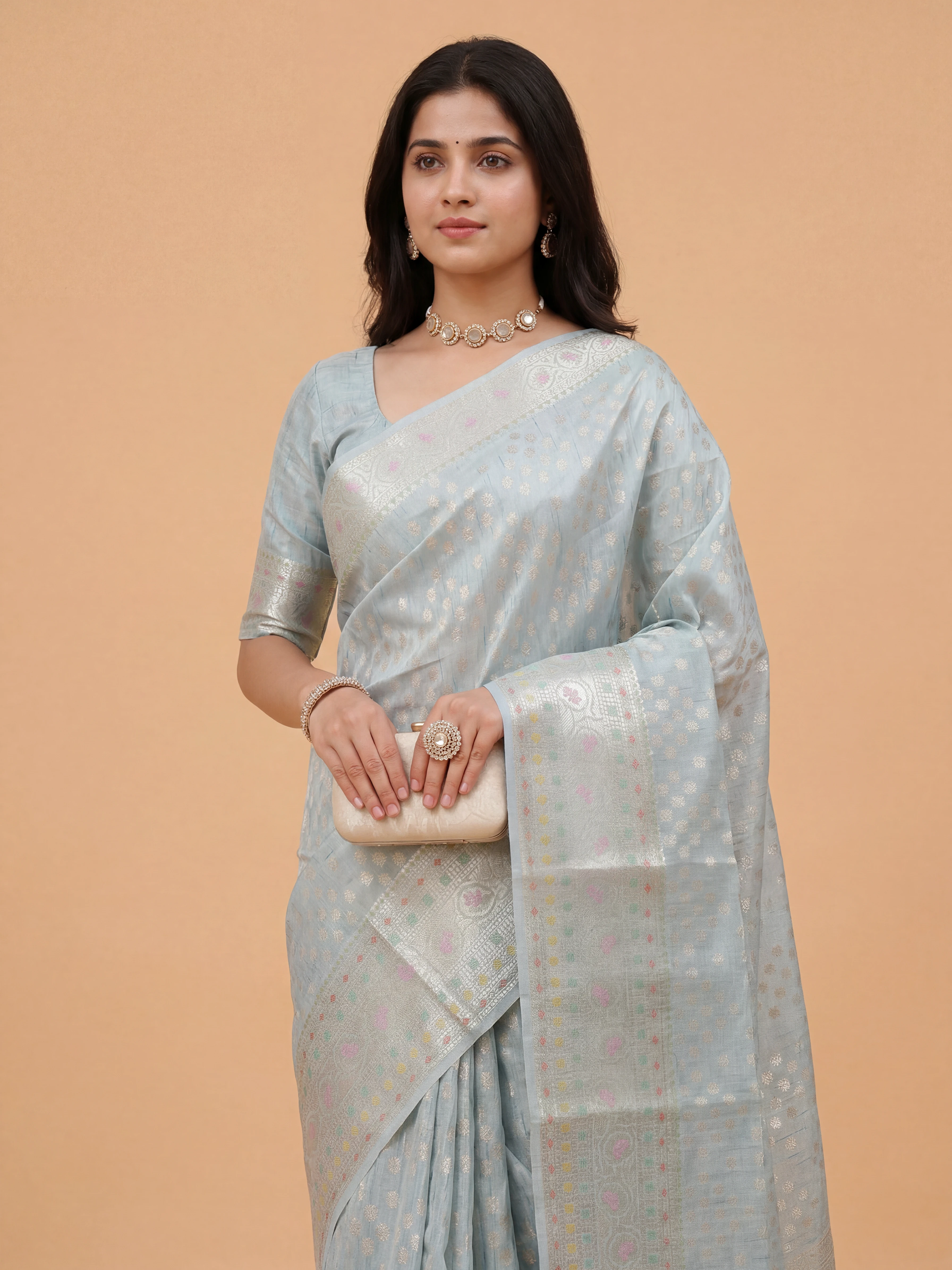 Women Tissue Blue Saree TS66