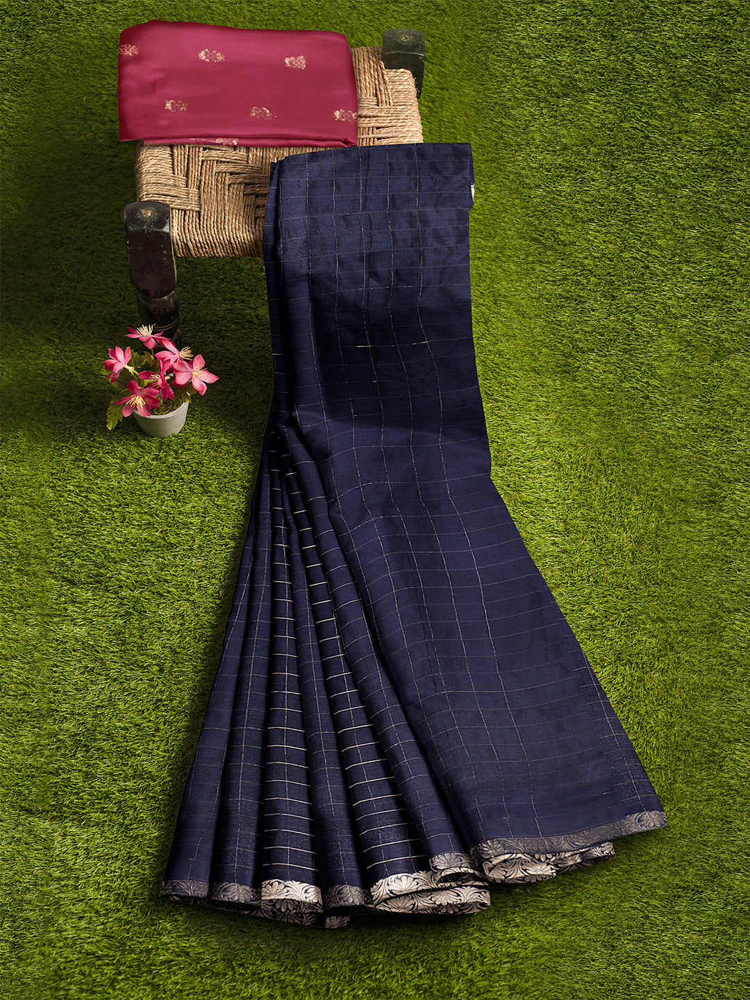 Women Navy Blue Semi Silk Saree SS346