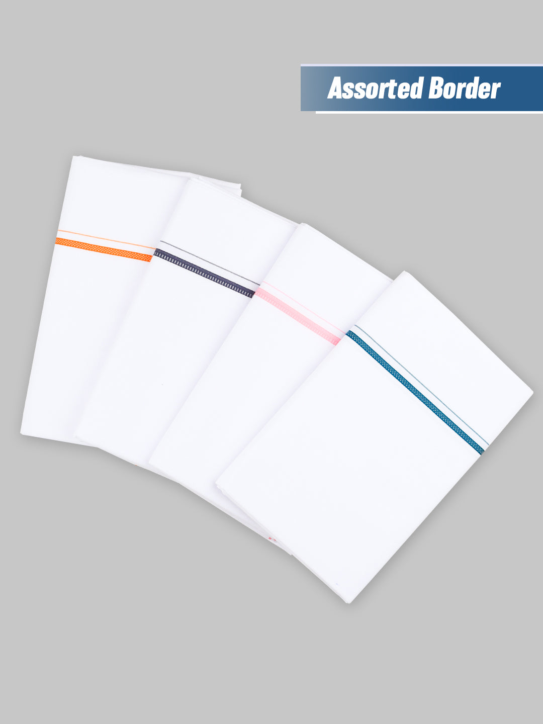 Men 100% Cotton Single Layer White Dhoti with Assorted Border Vaigai Fancy