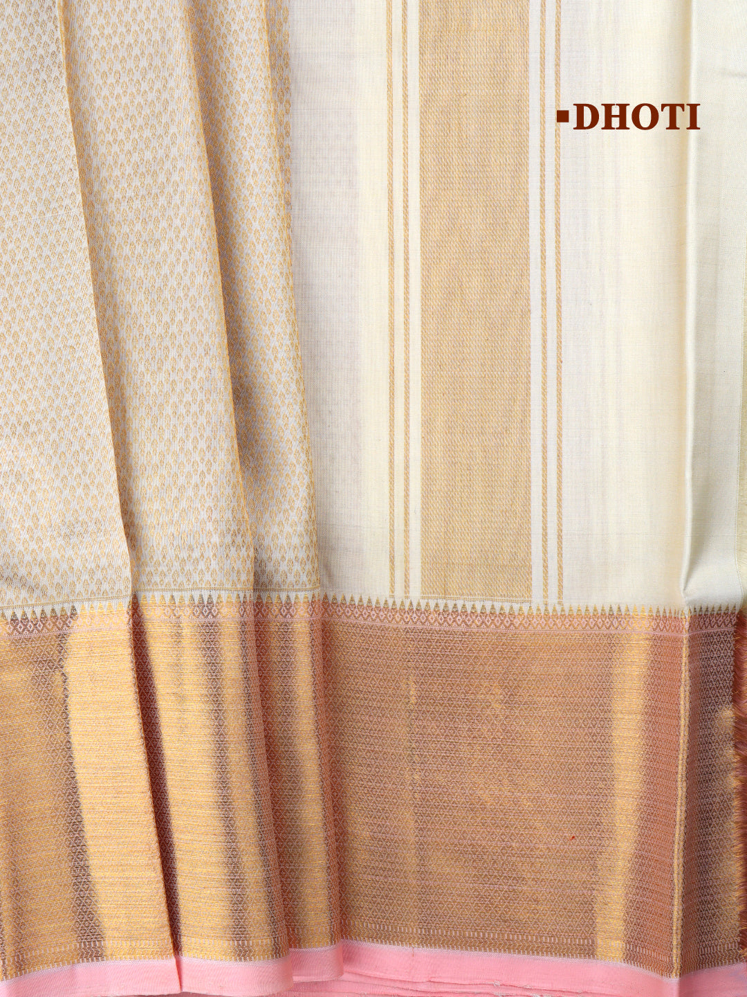 Men Premium Pure Silk Dhoti & Towel Set with 6" inch Gold Jari Border Amirtham AM8