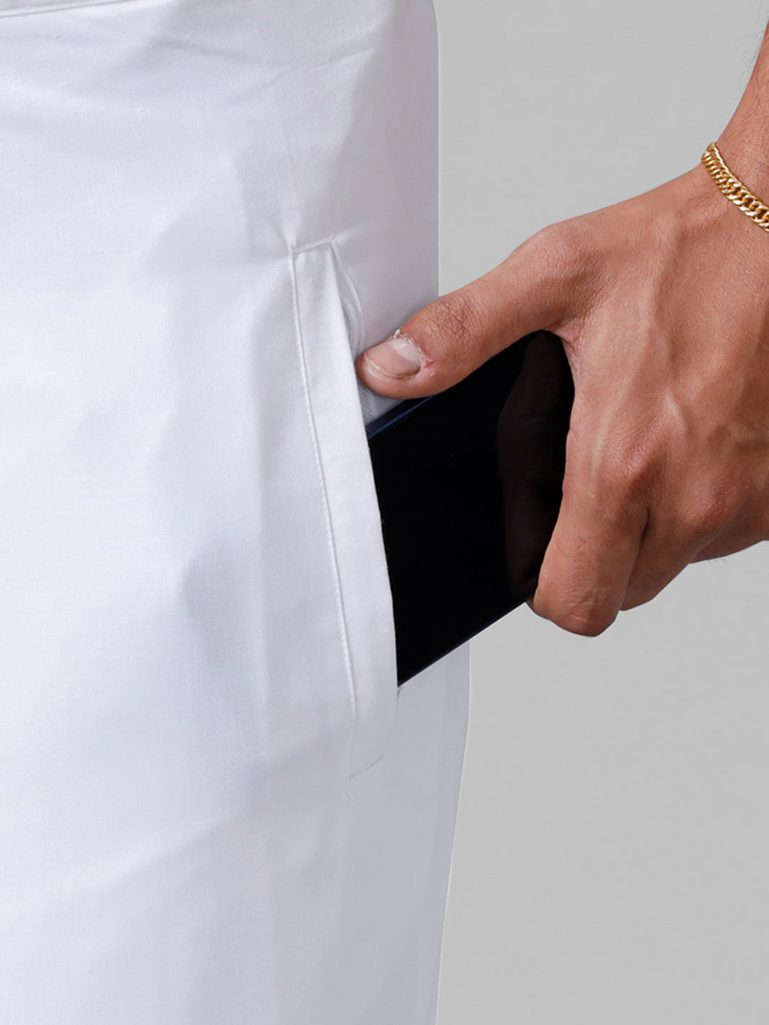 Men Cotton Blend Readymade Single Layer White Dhoti with Fancy Jari Border GACJ35