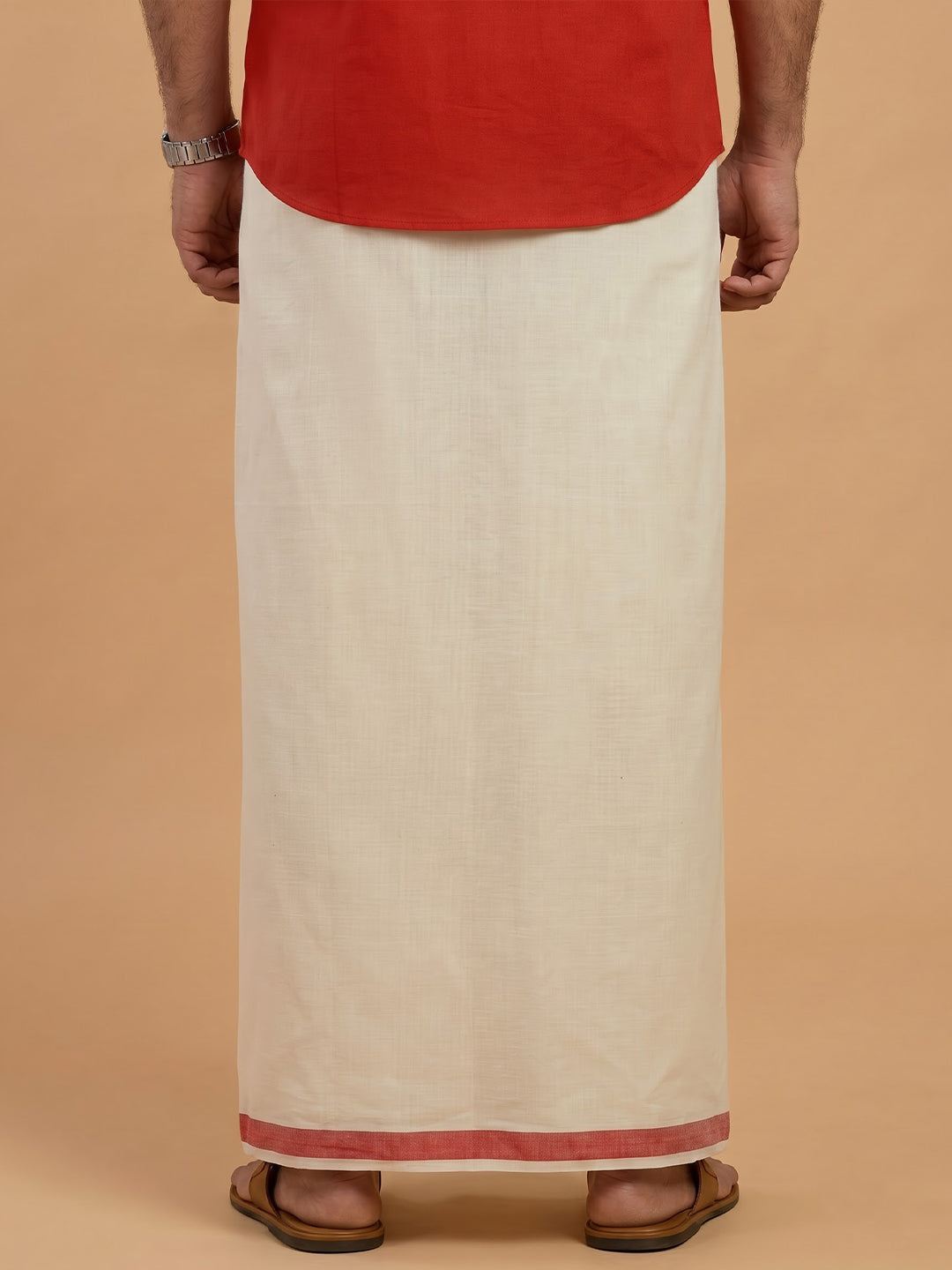Double Layer 100% Cotton Cream Kora Dhoti with Colour Border - CFD01