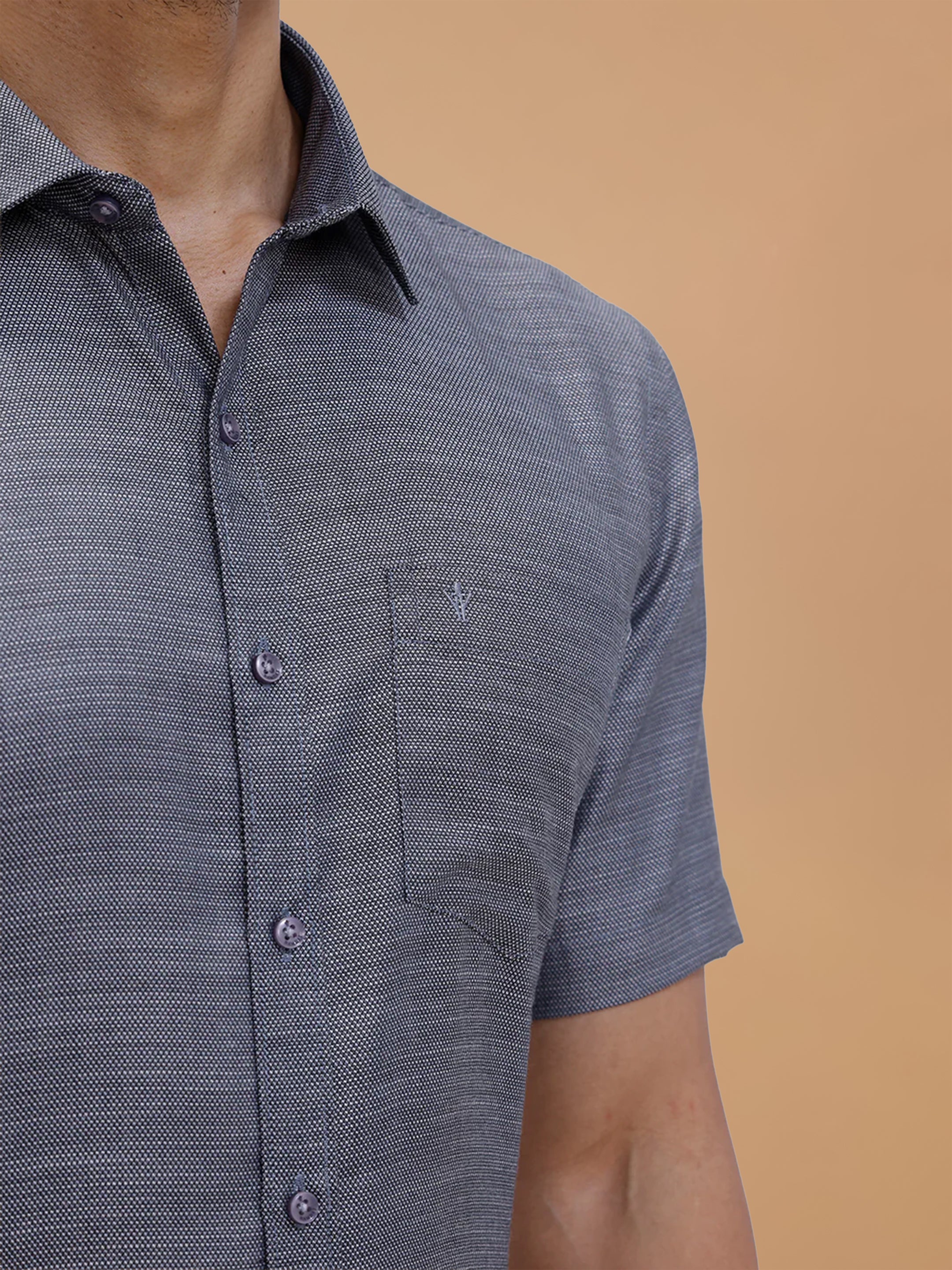 Cotton Rich Grey Black Dobby Regular Fit Shirt T59 AIT5