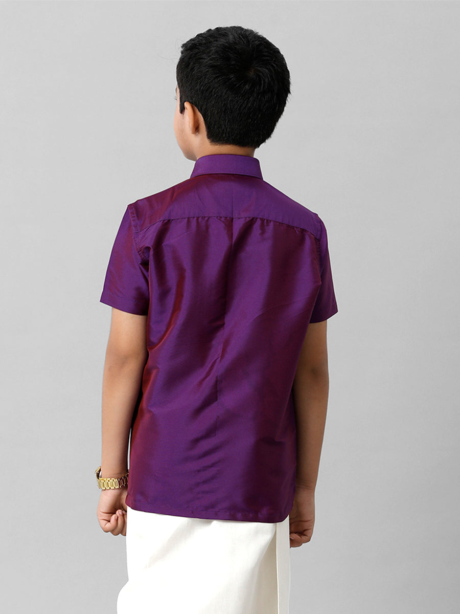 Boys Silk Cotton Violet Half Sleeves Shirt K21-Backview