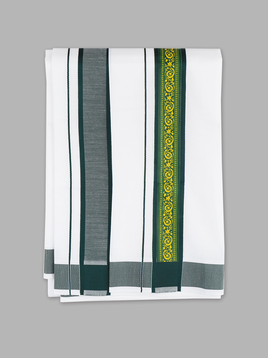 Men Single Layer Cotton Blend White Dhoti with Double Side Fancy Border HM 01