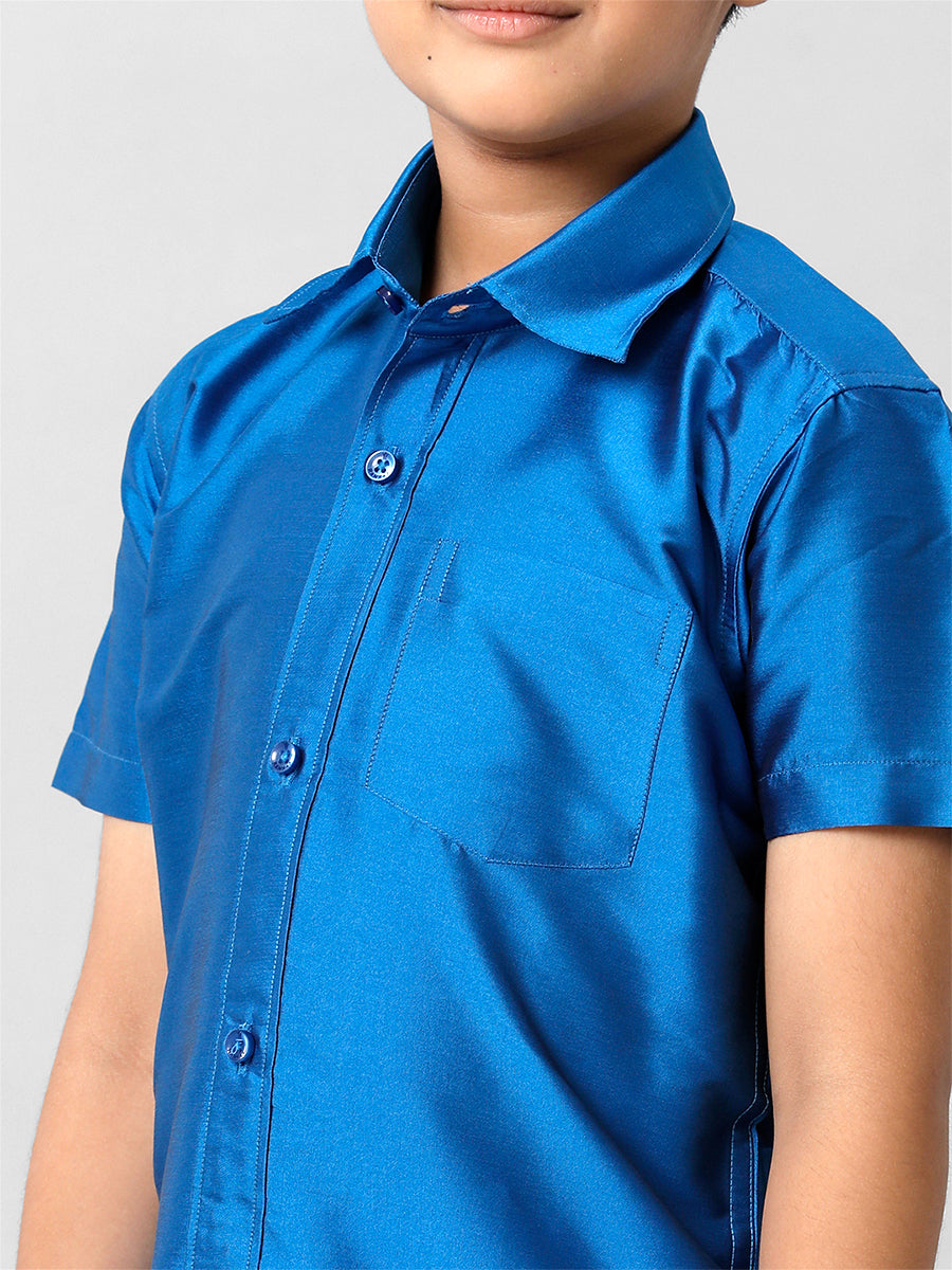 Boys Silk Cotton Royal Blue Half Sleeves Shirt K10-zoom view