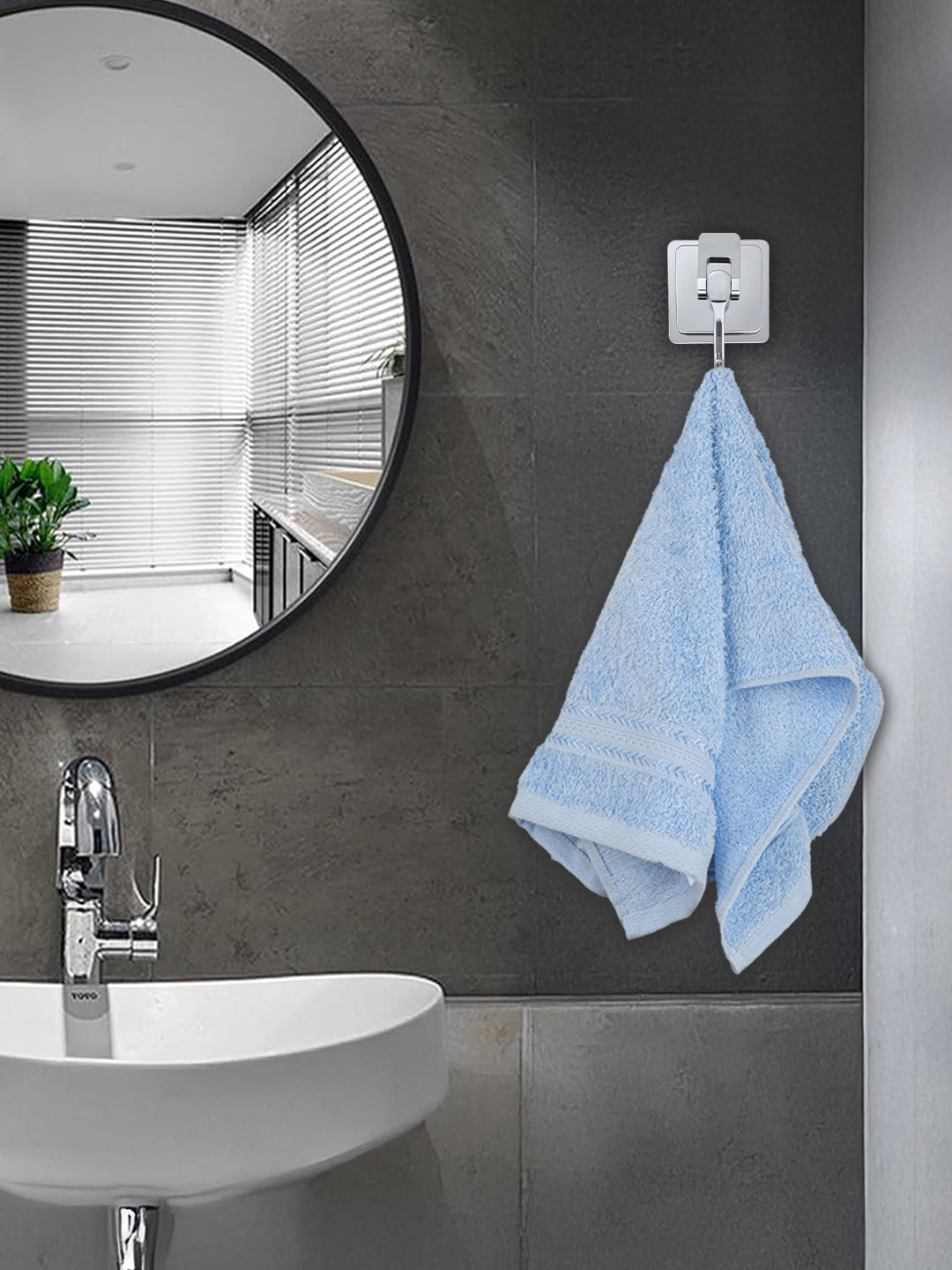 Highly Absorbent & Quick Dry Cotton Bamboo Terry Towel Set – Light Blue Hand, Face & Bath Towels (Pack of 3)