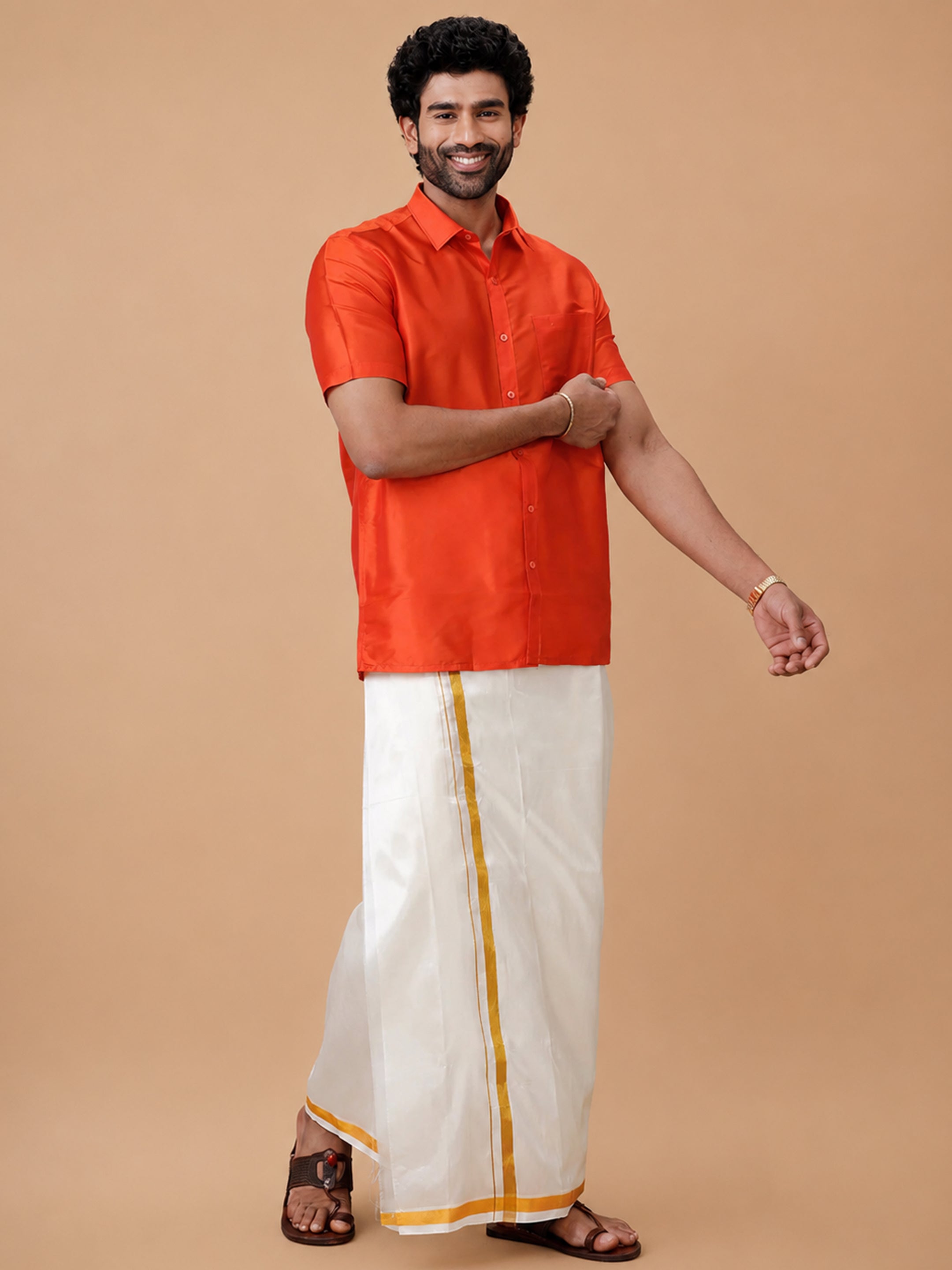 Silk Feel Dark Orange Shirt - Regular Fit