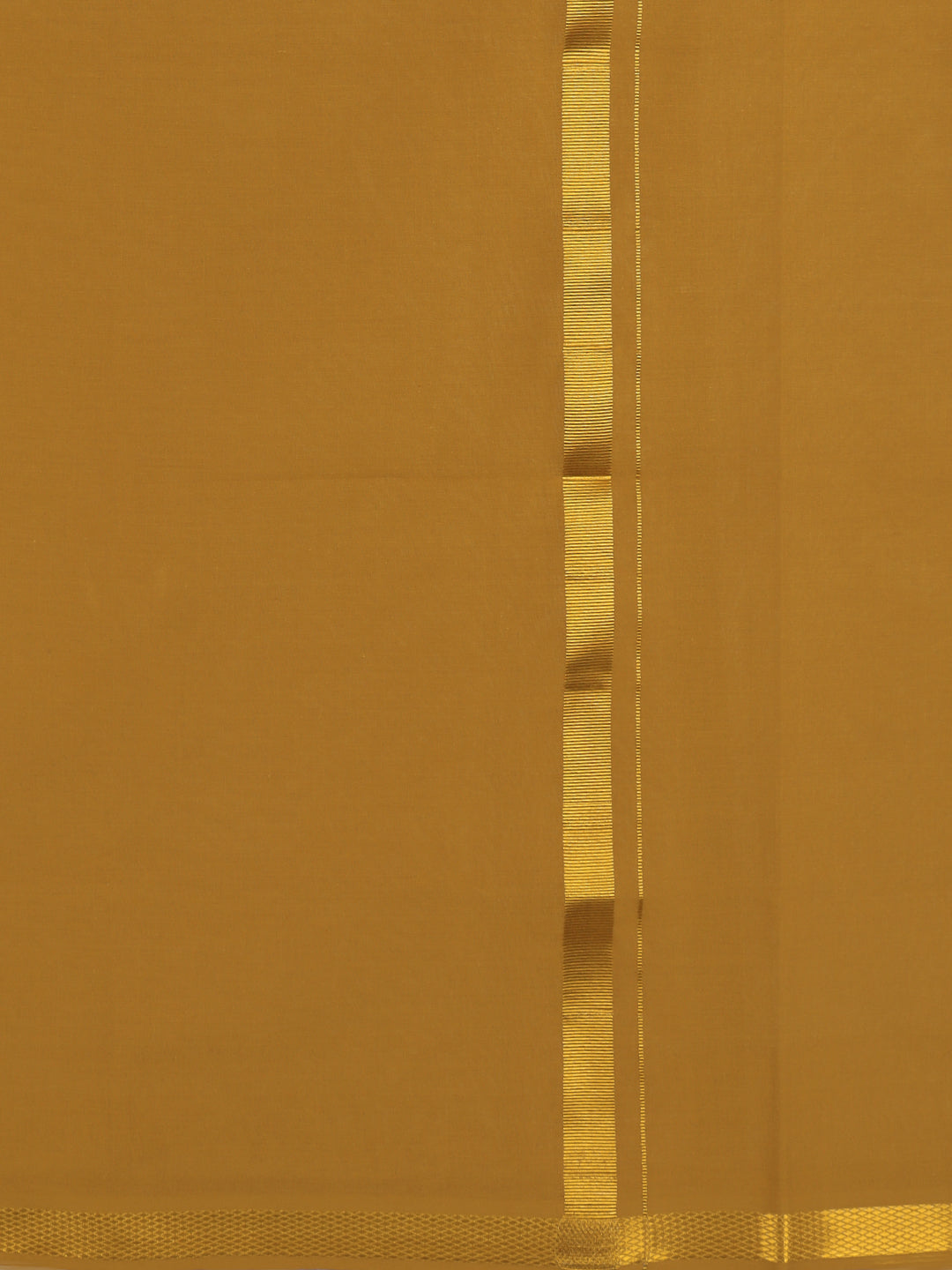 Men Cotton Blend Single Layer Mustard Dhoti with Gold Jari Border Cosmic