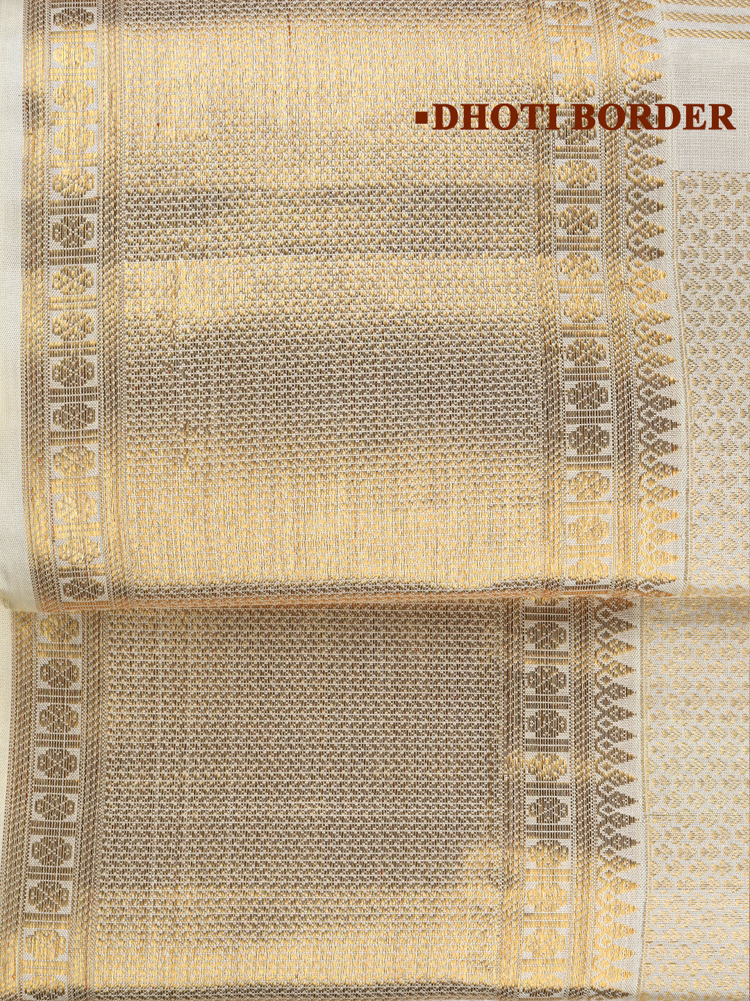 Men Luxury Premium Pure Silk Cream Dhoti & Towel Set with 6" inch Gold Jari Border Amirtham AM13