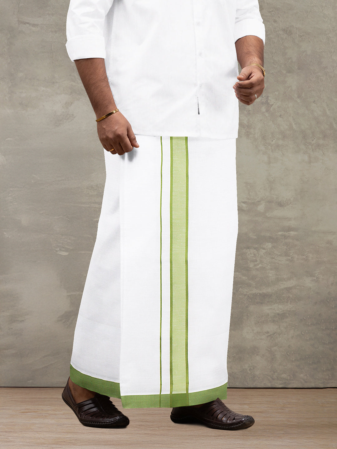 Men Cotton Blend Single Layer White Dhoti with Fancy Border WP25